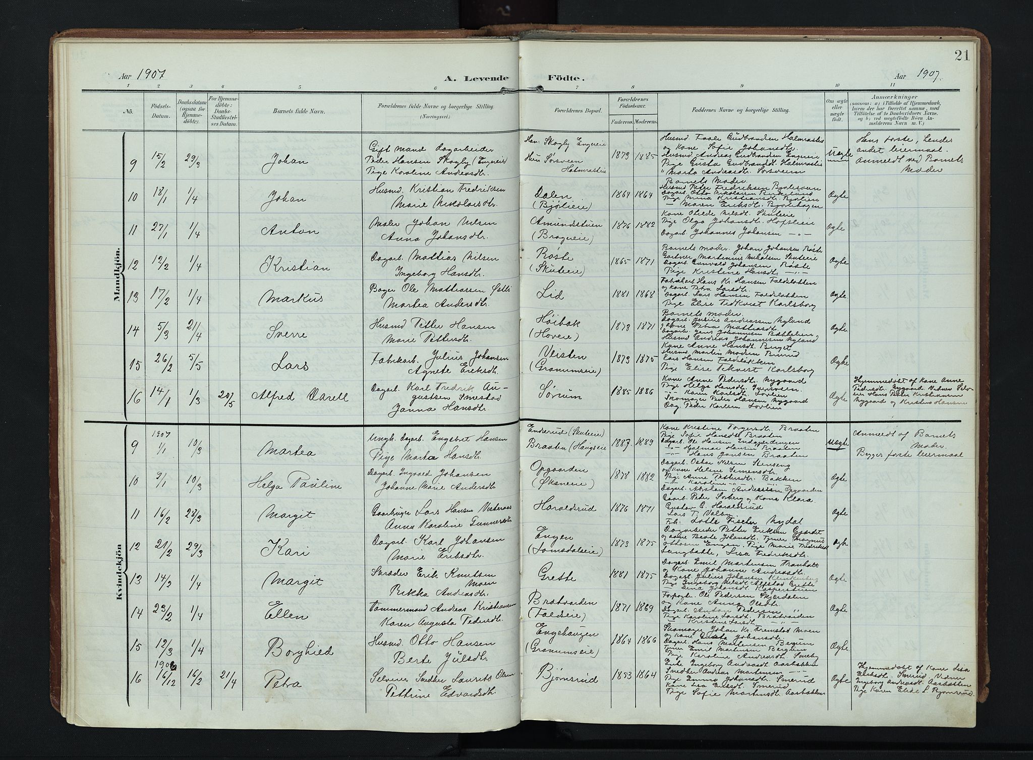 Søndre Land prestekontor, SAH/PREST-122/K/L0007: Parish register (official) no. 7, 1905-1914, p. 21