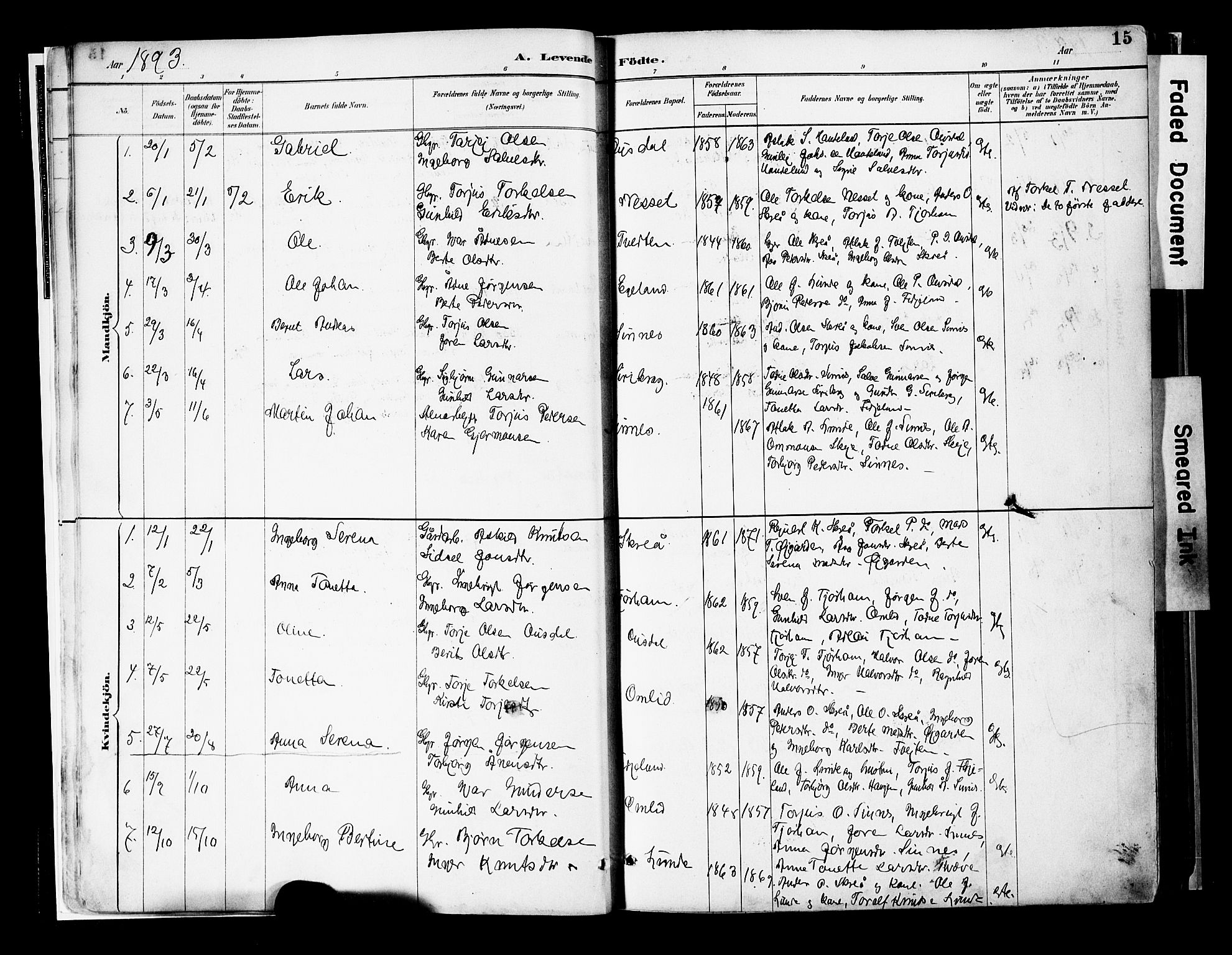 Sirdal sokneprestkontor, AV/SAK-1111-0036/F/Fa/Faa/L0001: Parish register (official) no. A 1, 1887-1910, p. 15