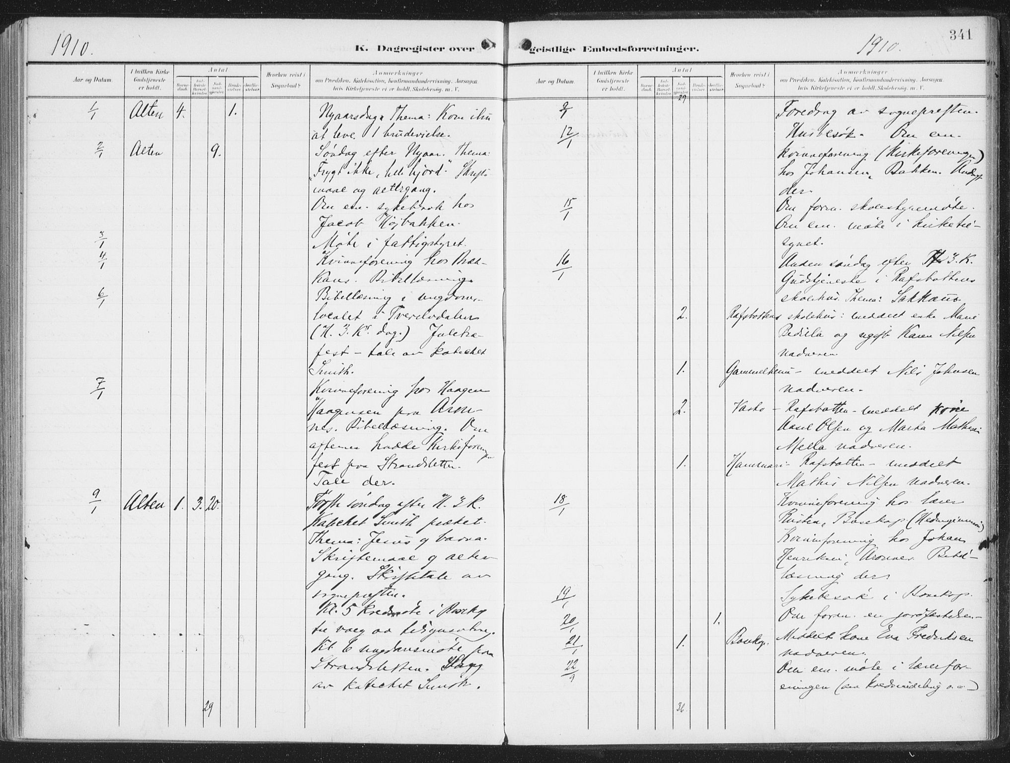 Alta sokneprestkontor, SATØ/S-1338/H/Ha/L0005.kirke: Parish register (official) no. 5, 1904-1918, p. 341