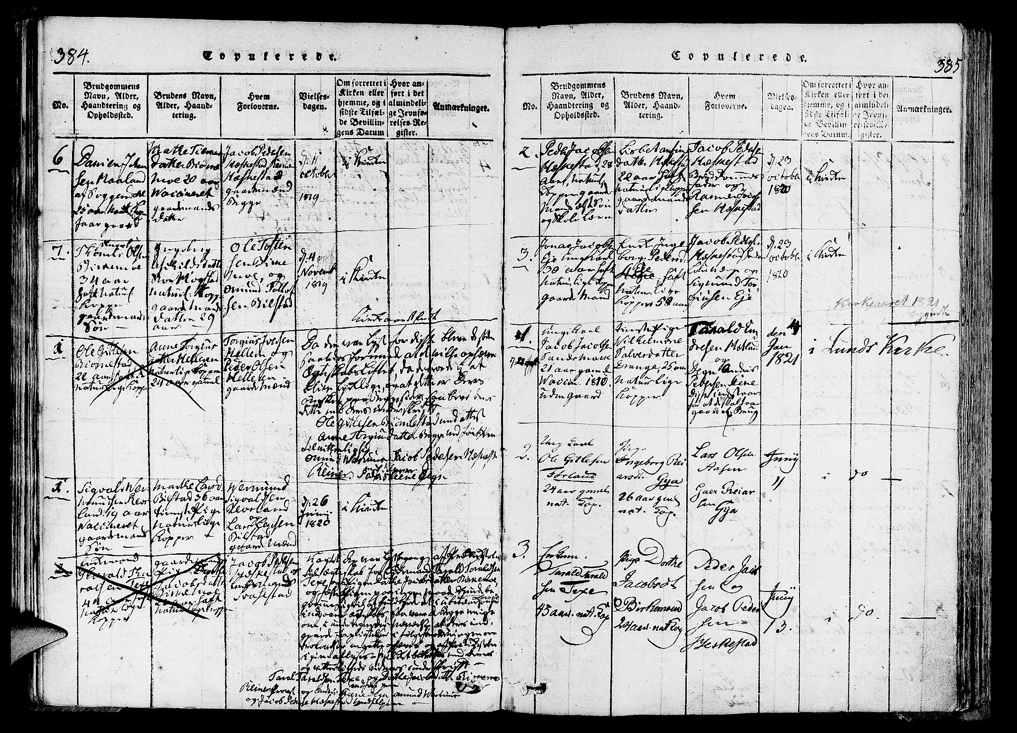 Lund sokneprestkontor, SAST/A-101809/S06/L0006: Parish register (official) no. A 6, 1816-1839, p. 384-385