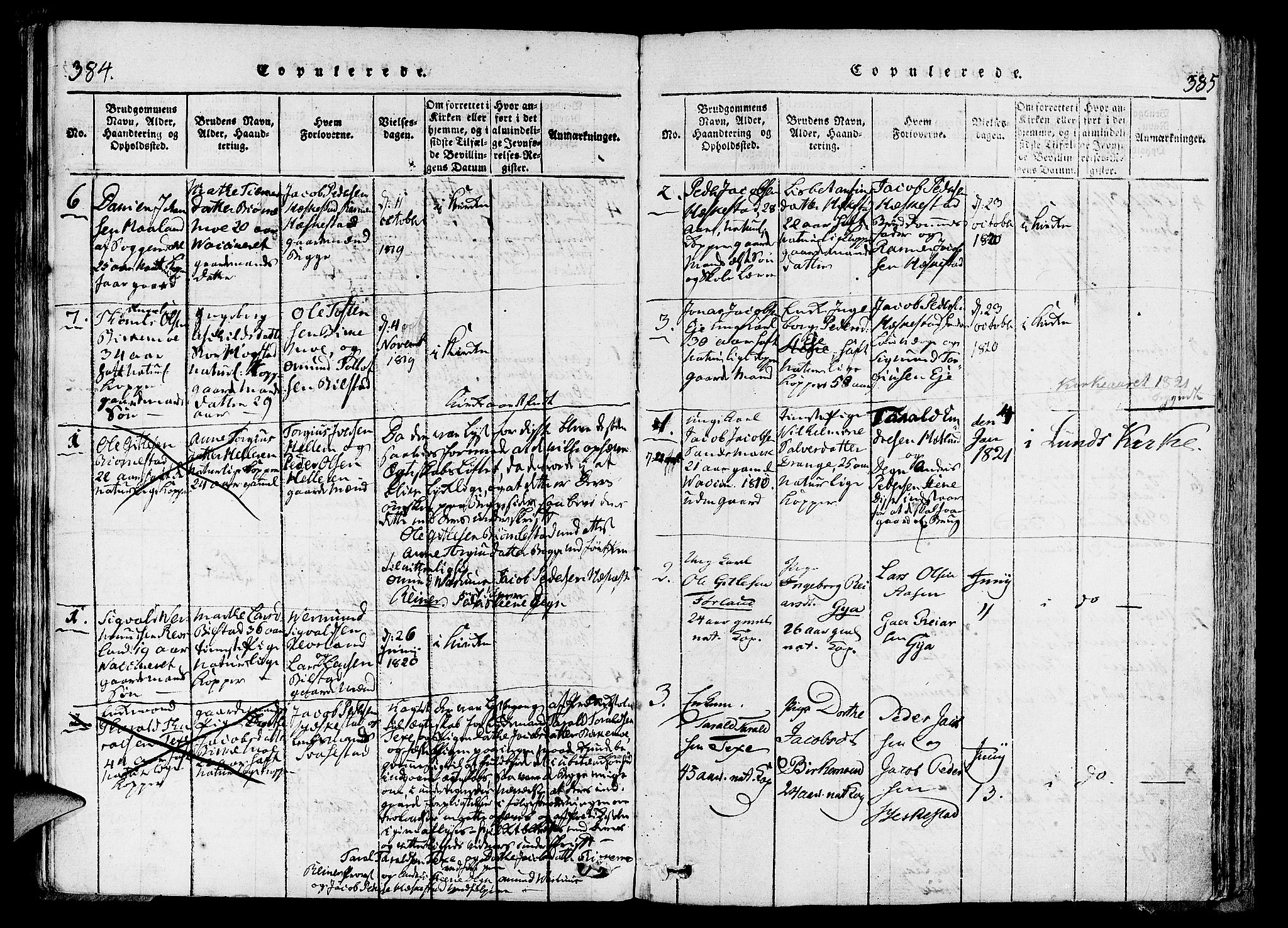 Lund sokneprestkontor, AV/SAST-A-101809/S06/L0006: Parish register (official) no. A 6, 1816-1839, p. 384-385