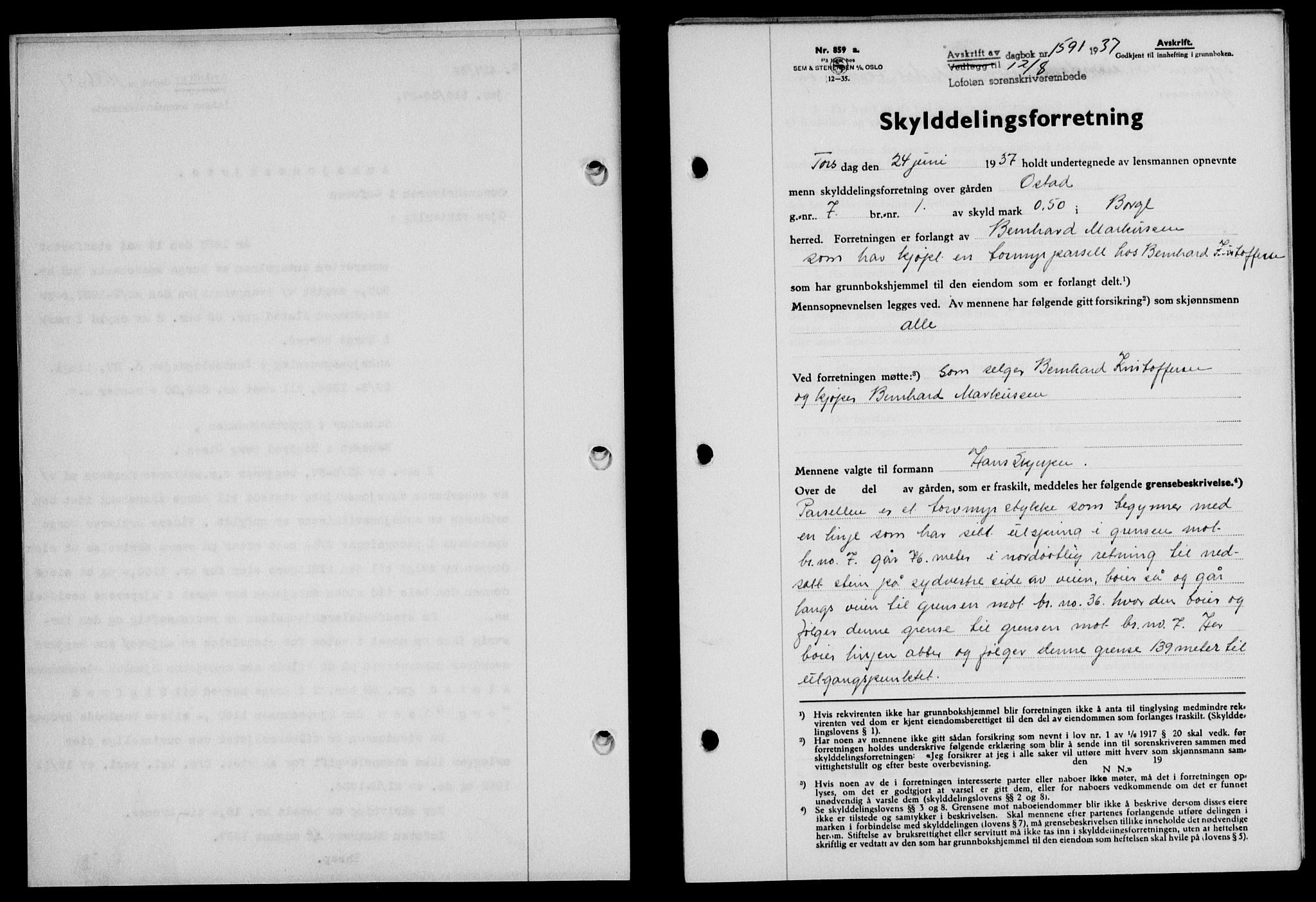 Lofoten sorenskriveri, SAT/A-0017/1/2/2C/L0002a: Mortgage book no. 2a, 1937-1937, Diary no: : 1591/1937