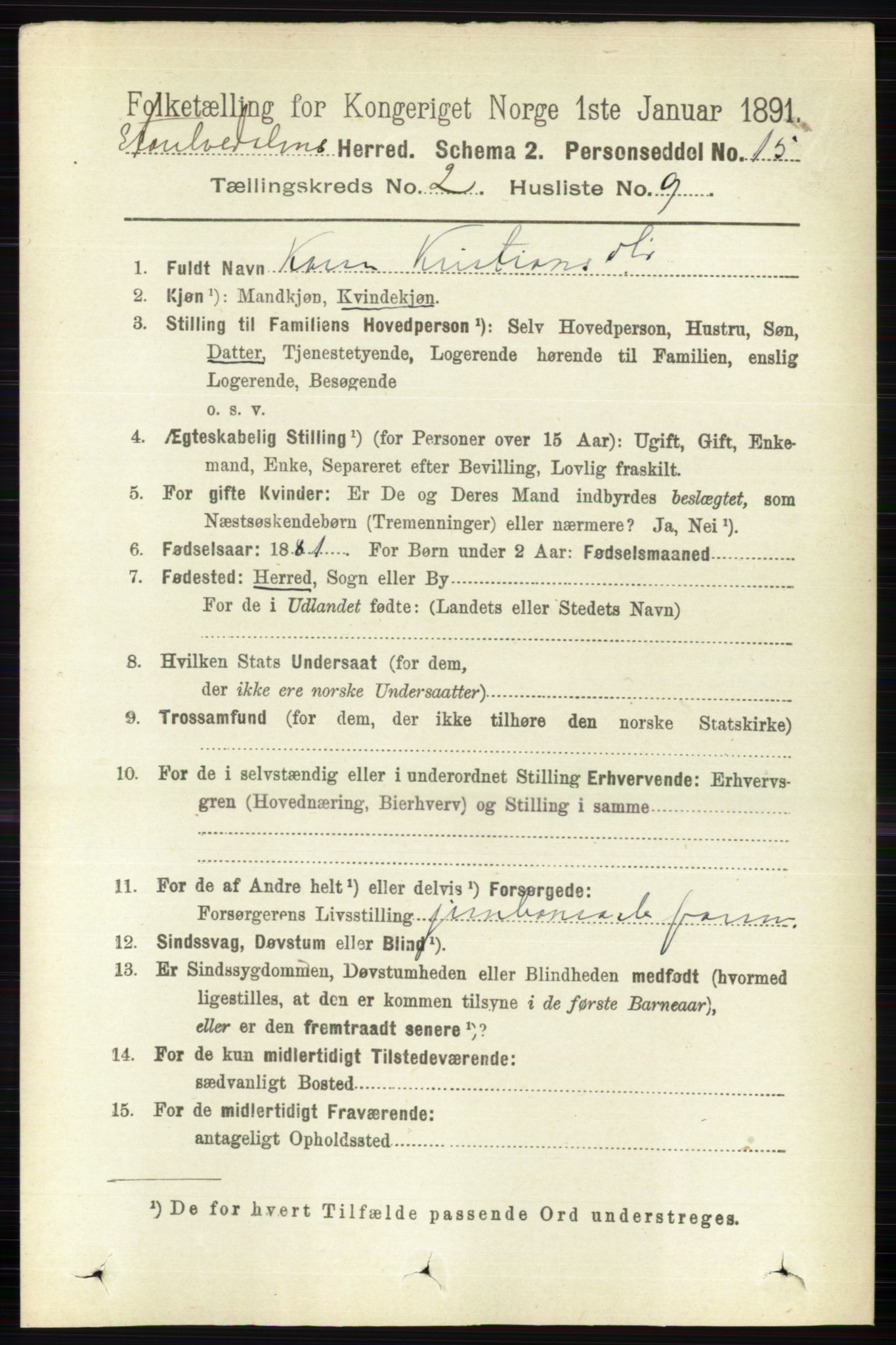 RA, 1891 census for 0430 Stor-Elvdal, 1891, p. 457