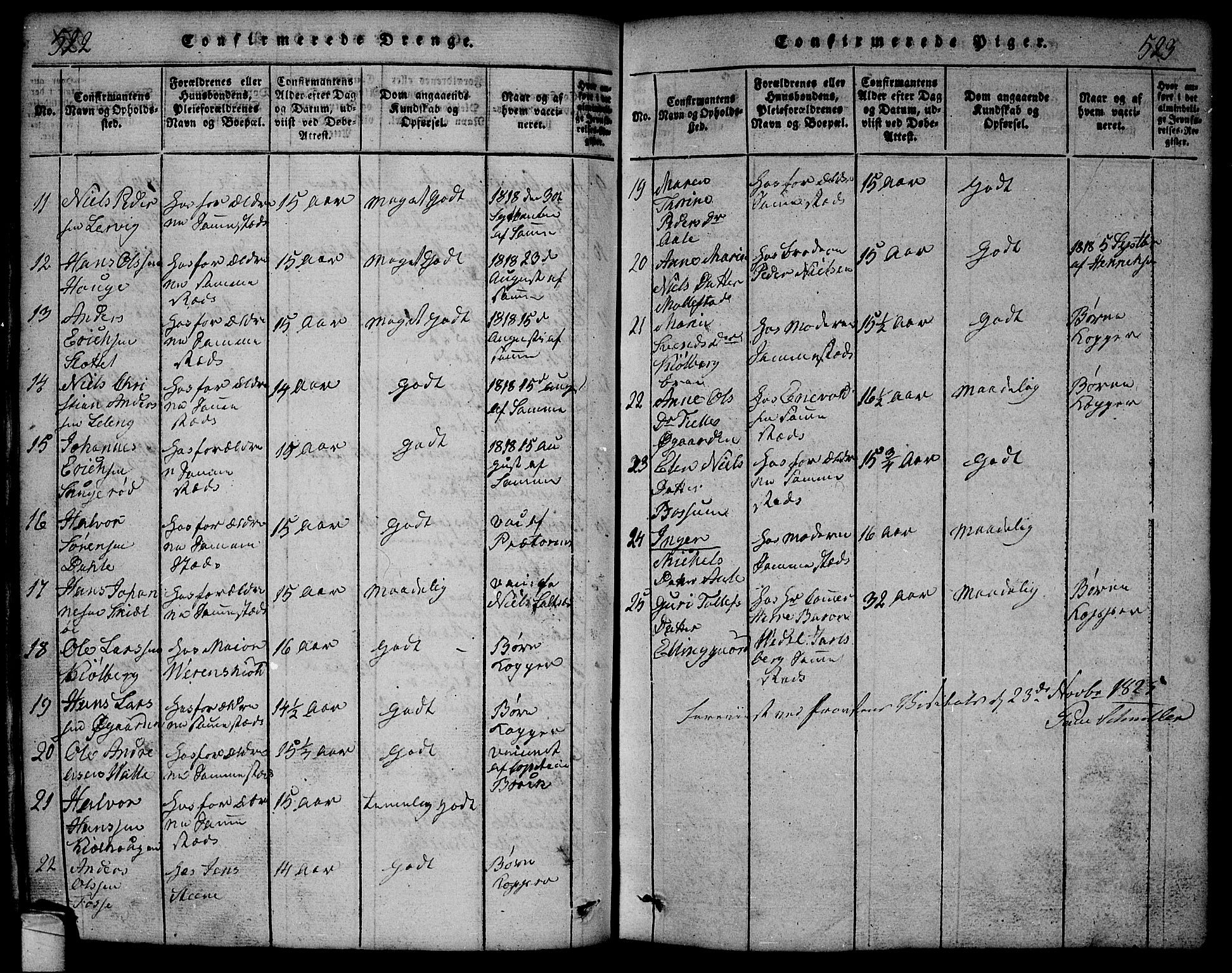 Onsøy prestekontor Kirkebøker, SAO/A-10914/G/Ga/L0001: Parish register (copy) no. I 1, 1814-1840, p. 522-523