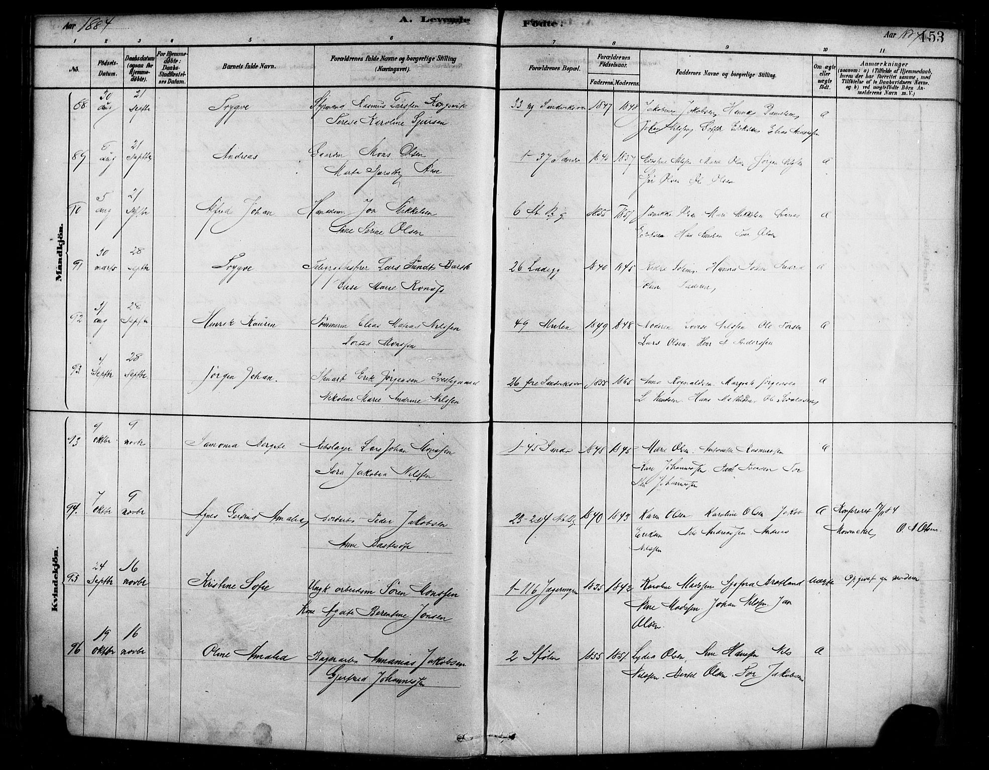 Sandviken Sokneprestembete, AV/SAB-A-77601/H/Ha/L0004: Parish register (official) no. B 1, 1878-1891, p. 153