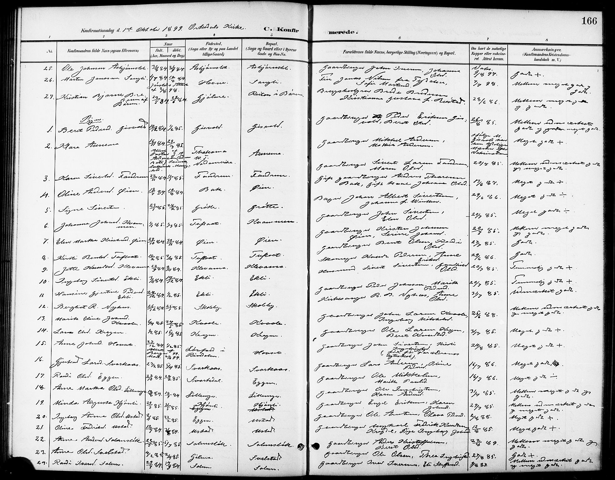 Ministerialprotokoller, klokkerbøker og fødselsregistre - Sør-Trøndelag, SAT/A-1456/668/L0819: Parish register (copy) no. 668C08, 1899-1912, p. 166