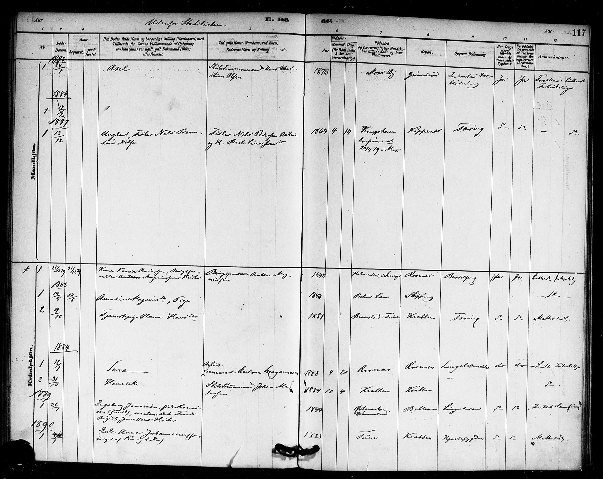 Moss prestekontor Kirkebøker, AV/SAO-A-2003/F/Fc/L0001: Parish register (official) no. III 1, 1878-1894, p. 117