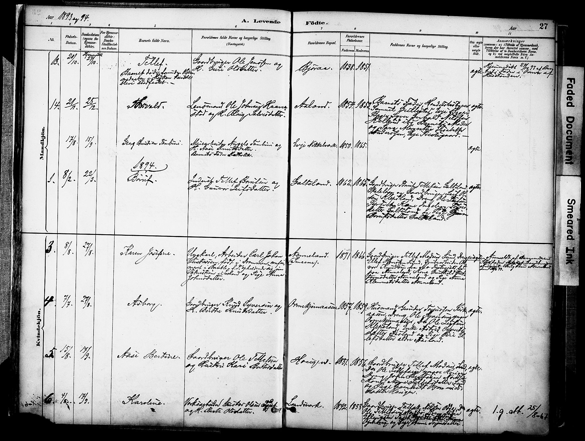 Evje sokneprestkontor, AV/SAK-1111-0008/F/Fa/Faa/L0007: Parish register (official) no. A 7, 1884-1909, p. 27