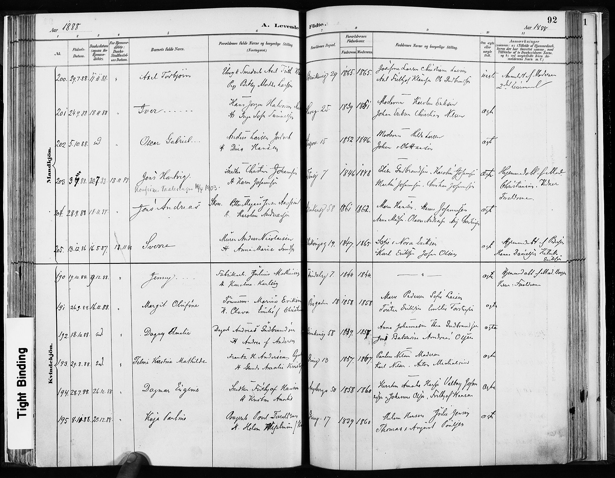 Kampen prestekontor Kirkebøker, AV/SAO-A-10853/F/Fa/L0003: Parish register (official) no. I 3, 1886-1892, p. 92