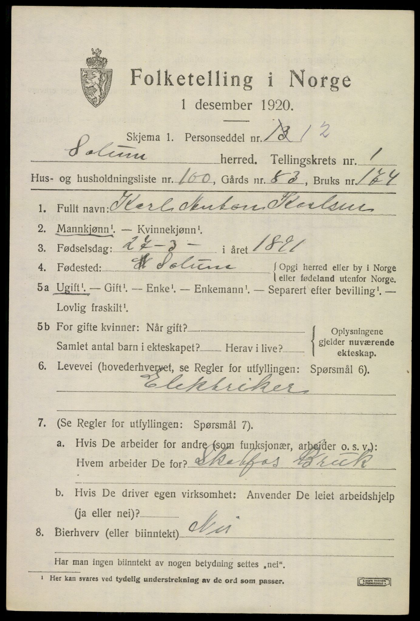 SAKO, 1920 census for Solum, 1920, p. 4042