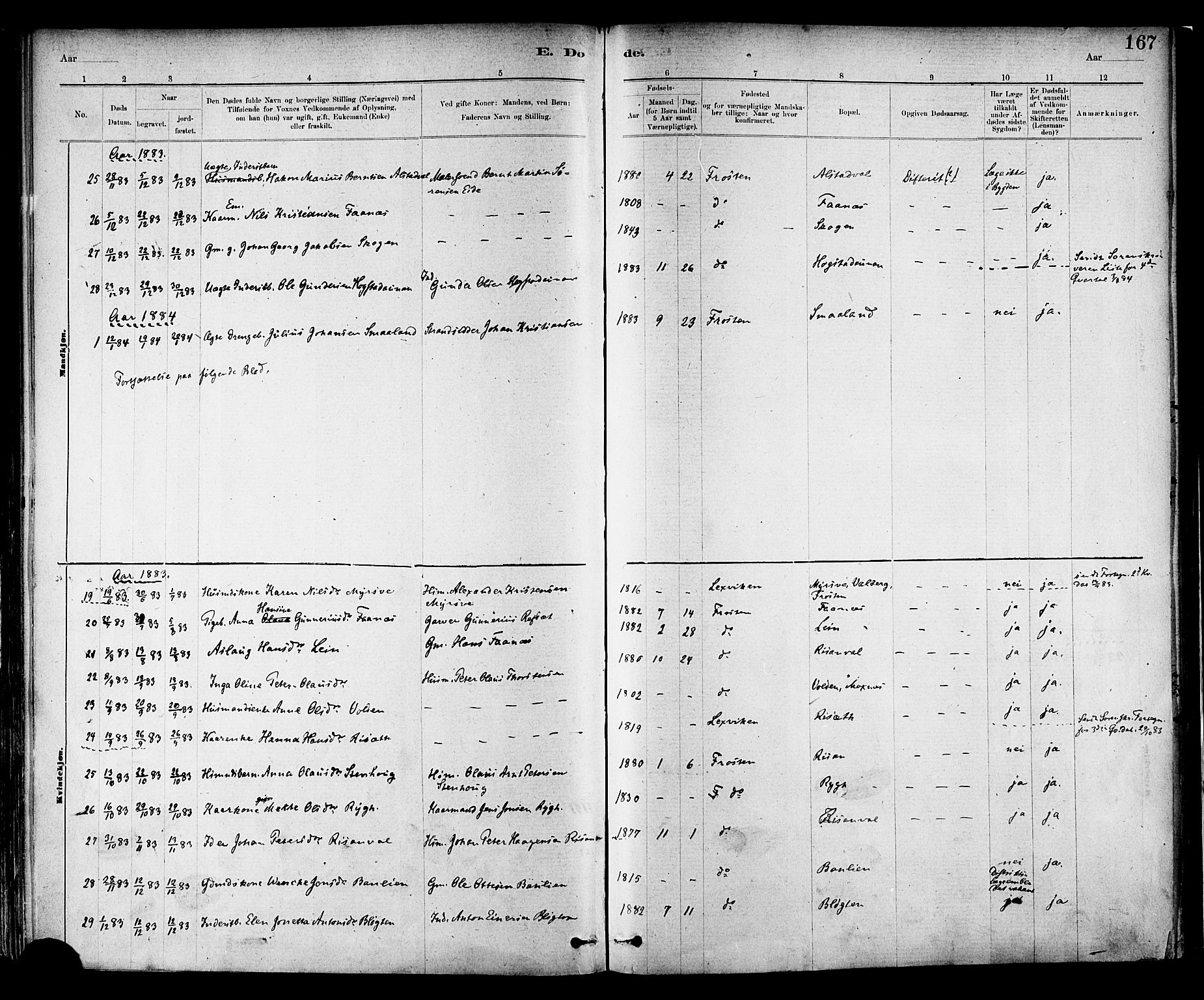 Ministerialprotokoller, klokkerbøker og fødselsregistre - Nord-Trøndelag, AV/SAT-A-1458/713/L0120: Parish register (official) no. 713A09, 1878-1887, p. 167