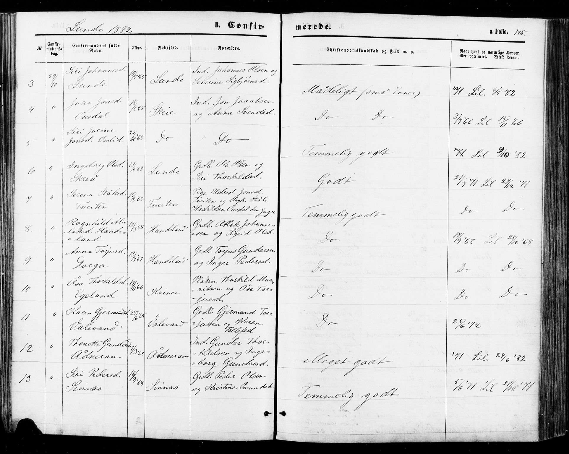 Sirdal sokneprestkontor, AV/SAK-1111-0036/F/Fa/Fab/L0003: Parish register (official) no. A 3, 1874-1886, p. 175