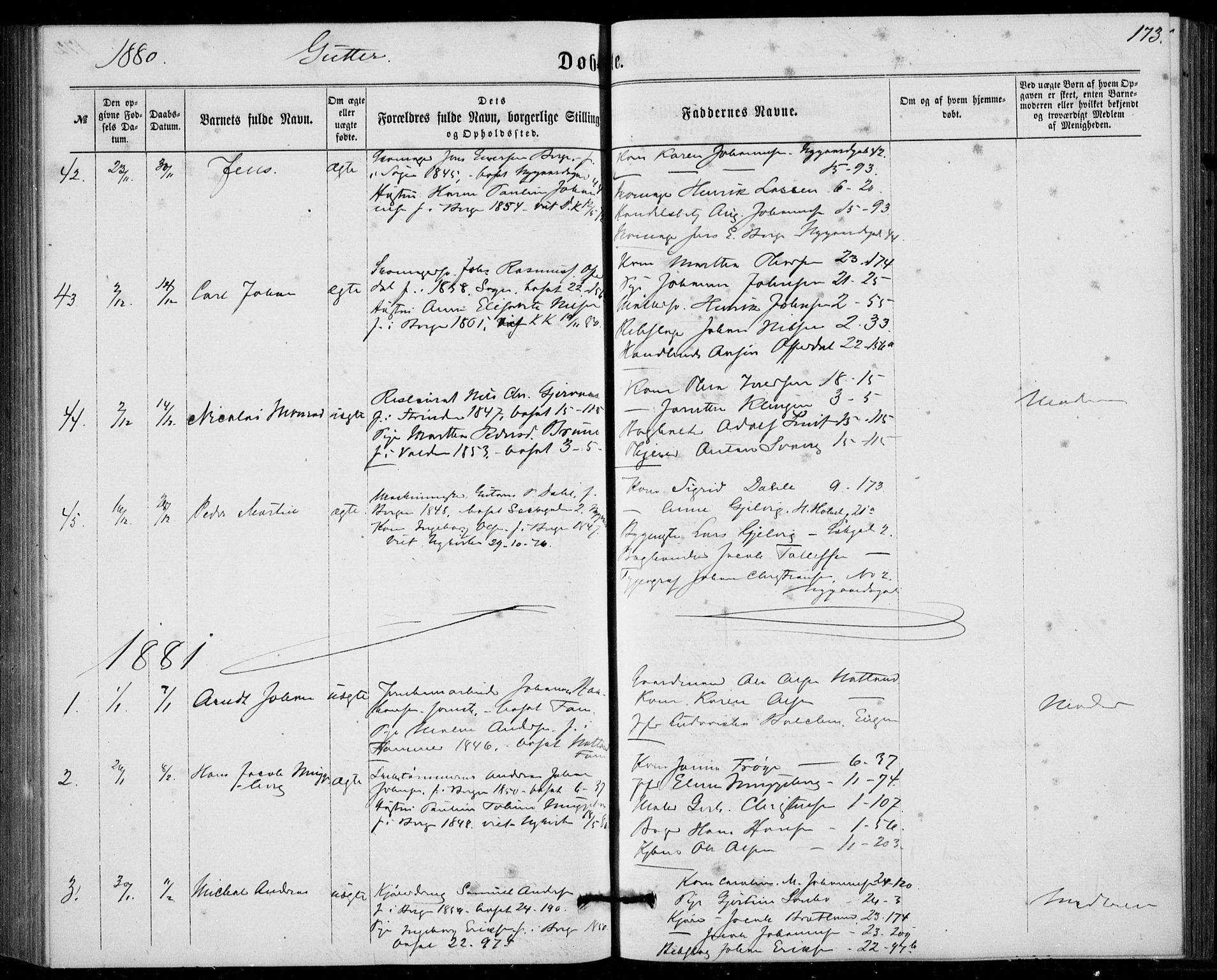 Fødselsstiftelsens sokneprestembete, ført av overlegen*, SAB/-: Parish register (official) no. A 1, 1863-1883, p. 173