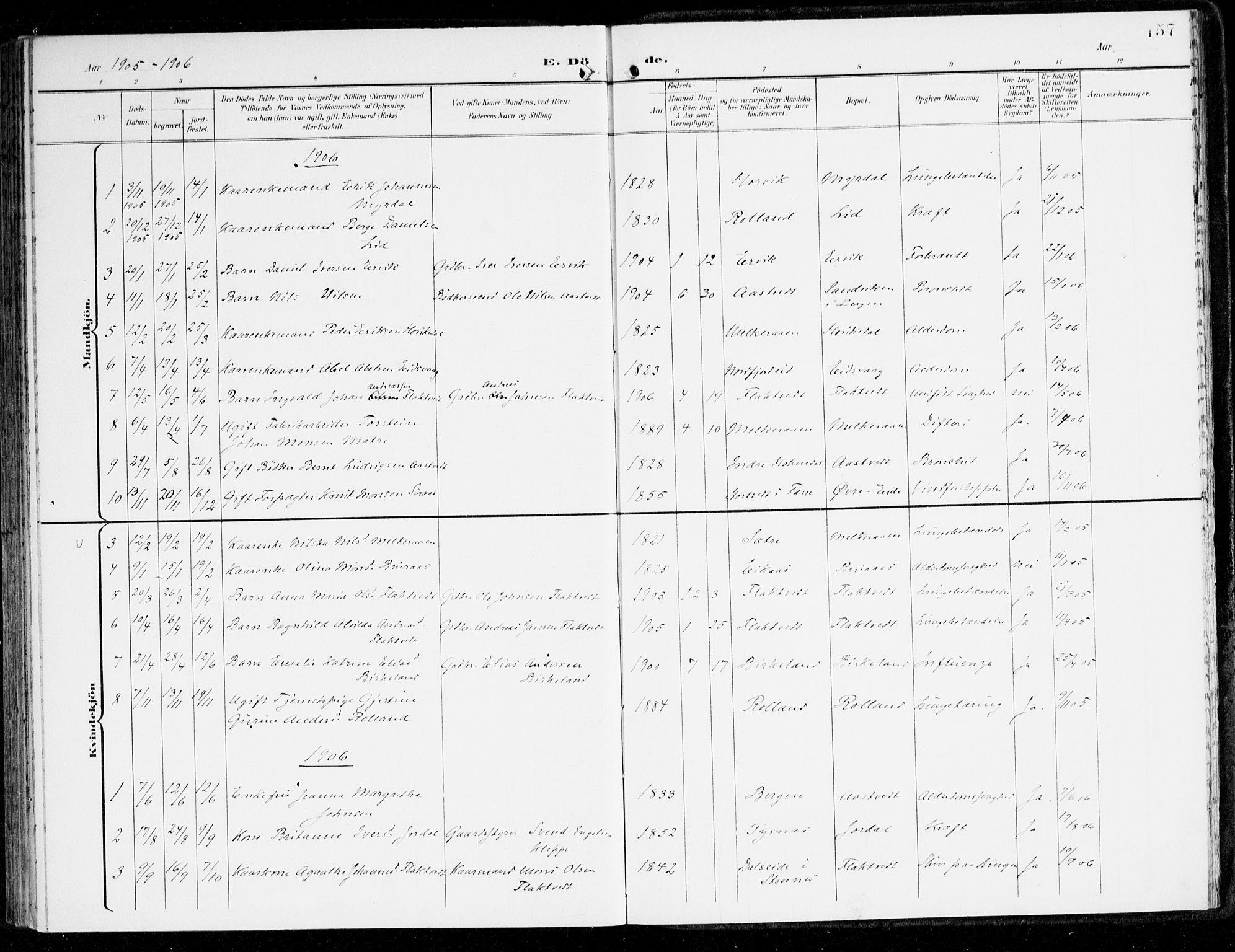 Hamre sokneprestembete, SAB/A-75501/H/Ha/Haa/Haad/L0002: Parish register (official) no. D 2, 1899-1916, p. 157