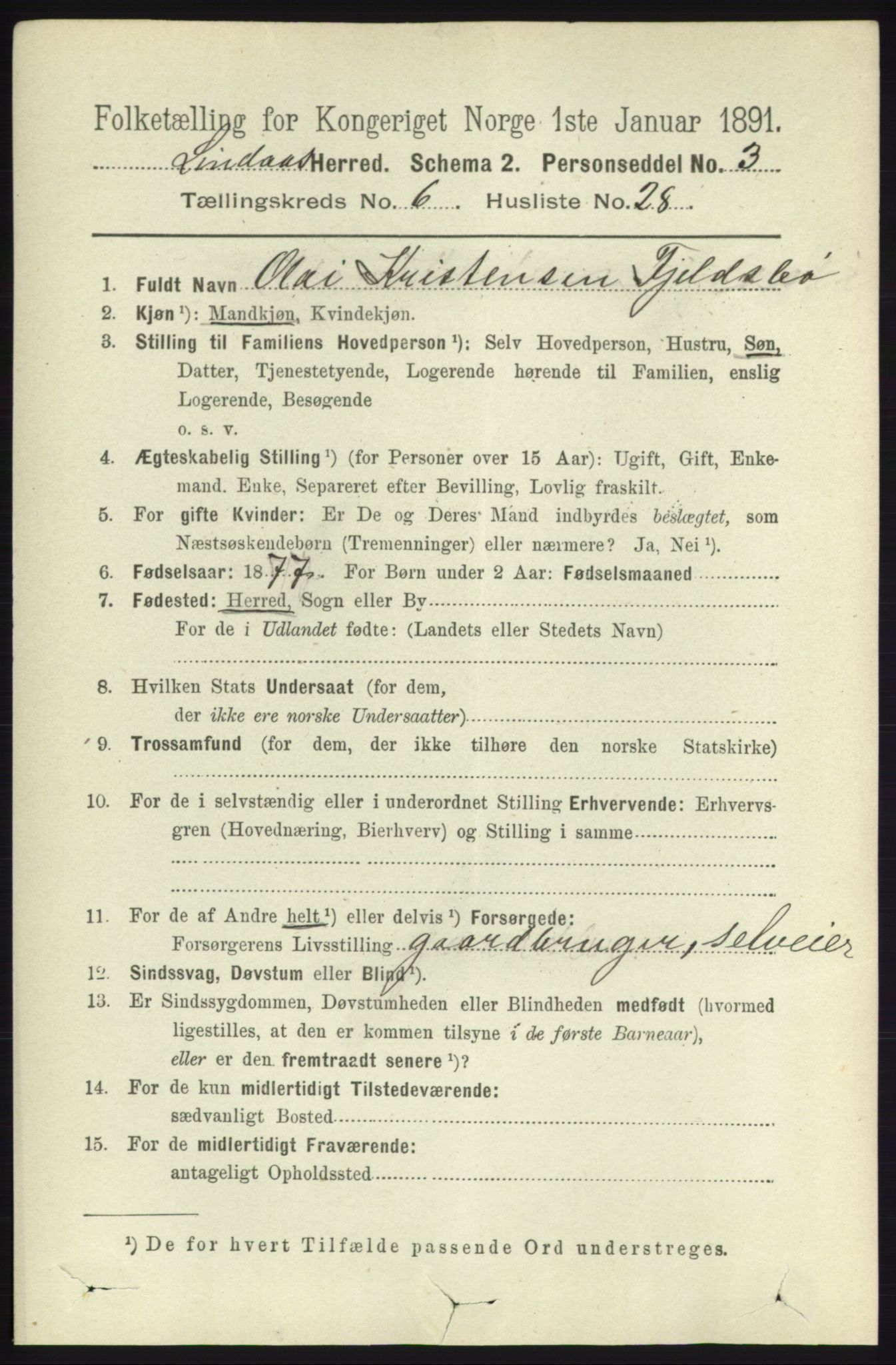 RA, 1891 census for 1263 Lindås, 1891, p. 2032