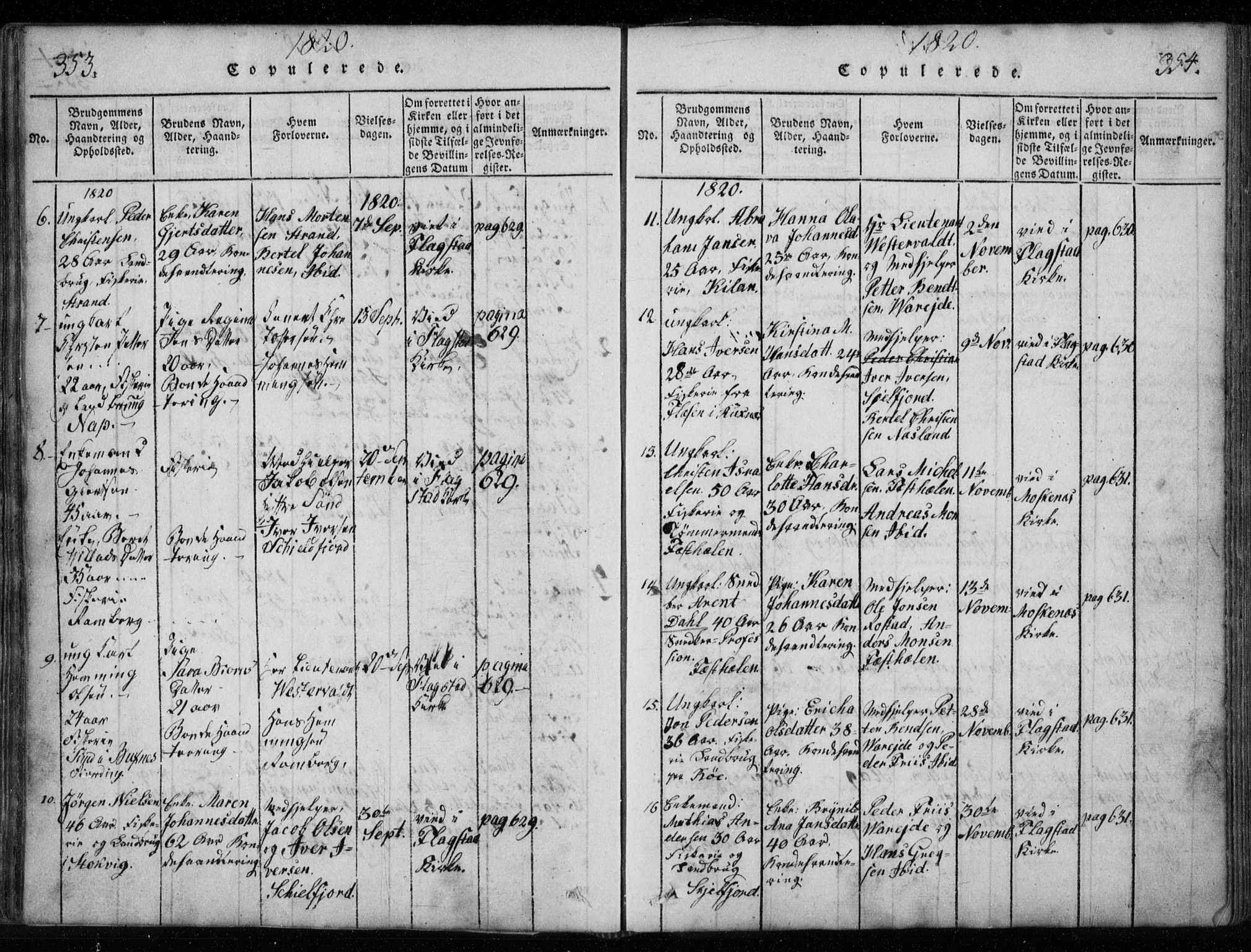 Ministerialprotokoller, klokkerbøker og fødselsregistre - Nordland, SAT/A-1459/885/L1201: Parish register (official) no. 885A02, 1820-1837, p. 353-354