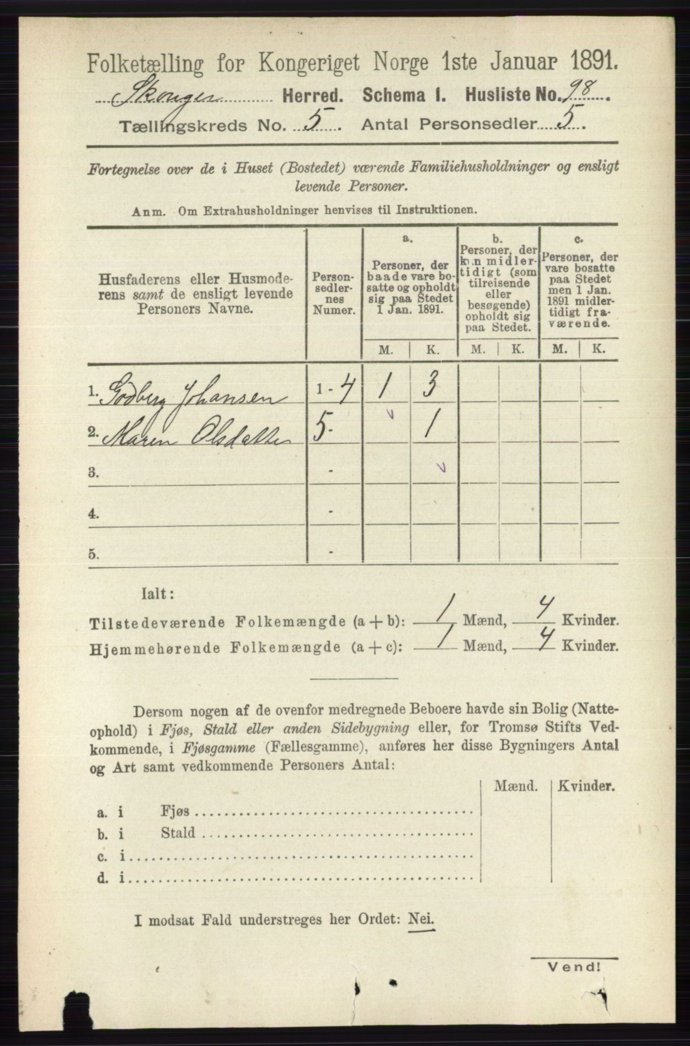 RA, 1891 census for 0712 Skoger, 1891, p. 3105