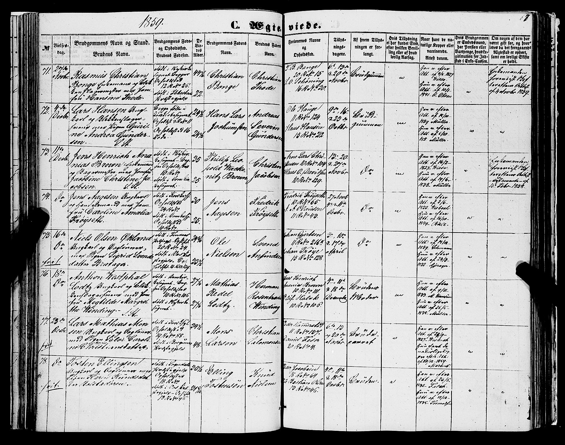 Domkirken sokneprestembete, AV/SAB-A-74801/H/Haa/L0034: Parish register (official) no. D 2, 1853-1874, p. 67