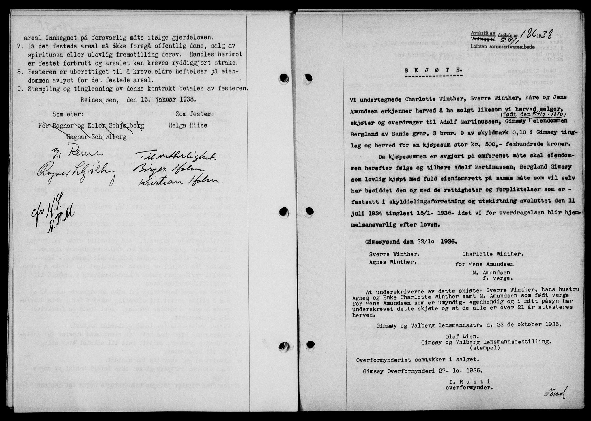 Lofoten sorenskriveri, SAT/A-0017/1/2/2C/L0003a: Mortgage book no. 3a, 1937-1938, Diary no: : 186/1938