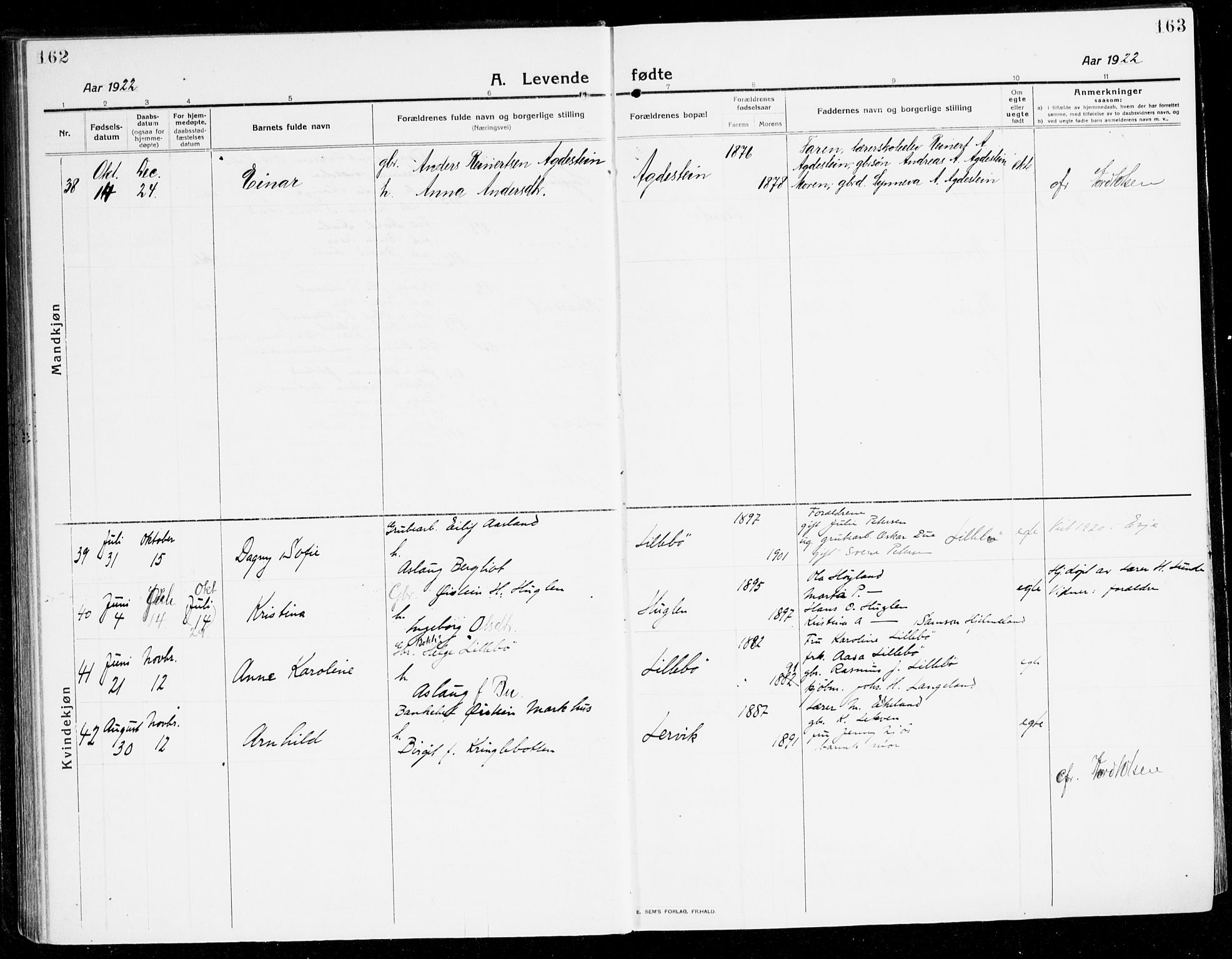 Stord sokneprestembete, AV/SAB-A-78201/H/Haa: Parish register (official) no. B 3, 1913-1925, p. 162-163