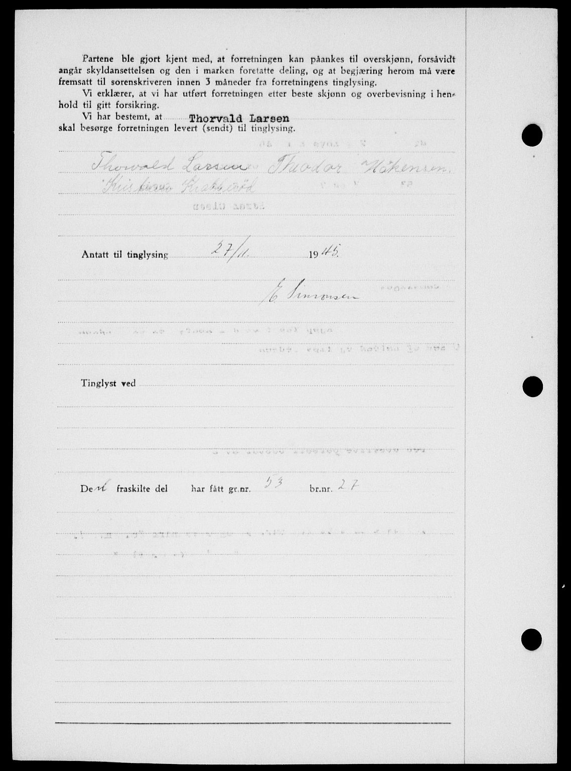 Onsøy sorenskriveri, SAO/A-10474/G/Ga/Gab/L0015: Mortgage book no. II A-15, 1945-1946, Diary no: : 1577/1945