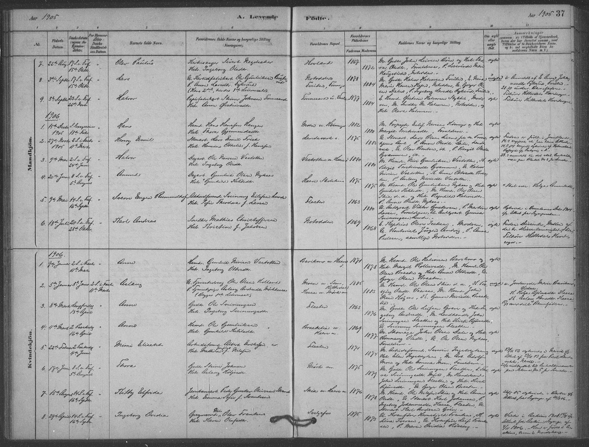 Heddal kirkebøker, SAKO/A-268/F/Fb/L0002: Parish register (official) no. II 2, 1878-1913, p. 37