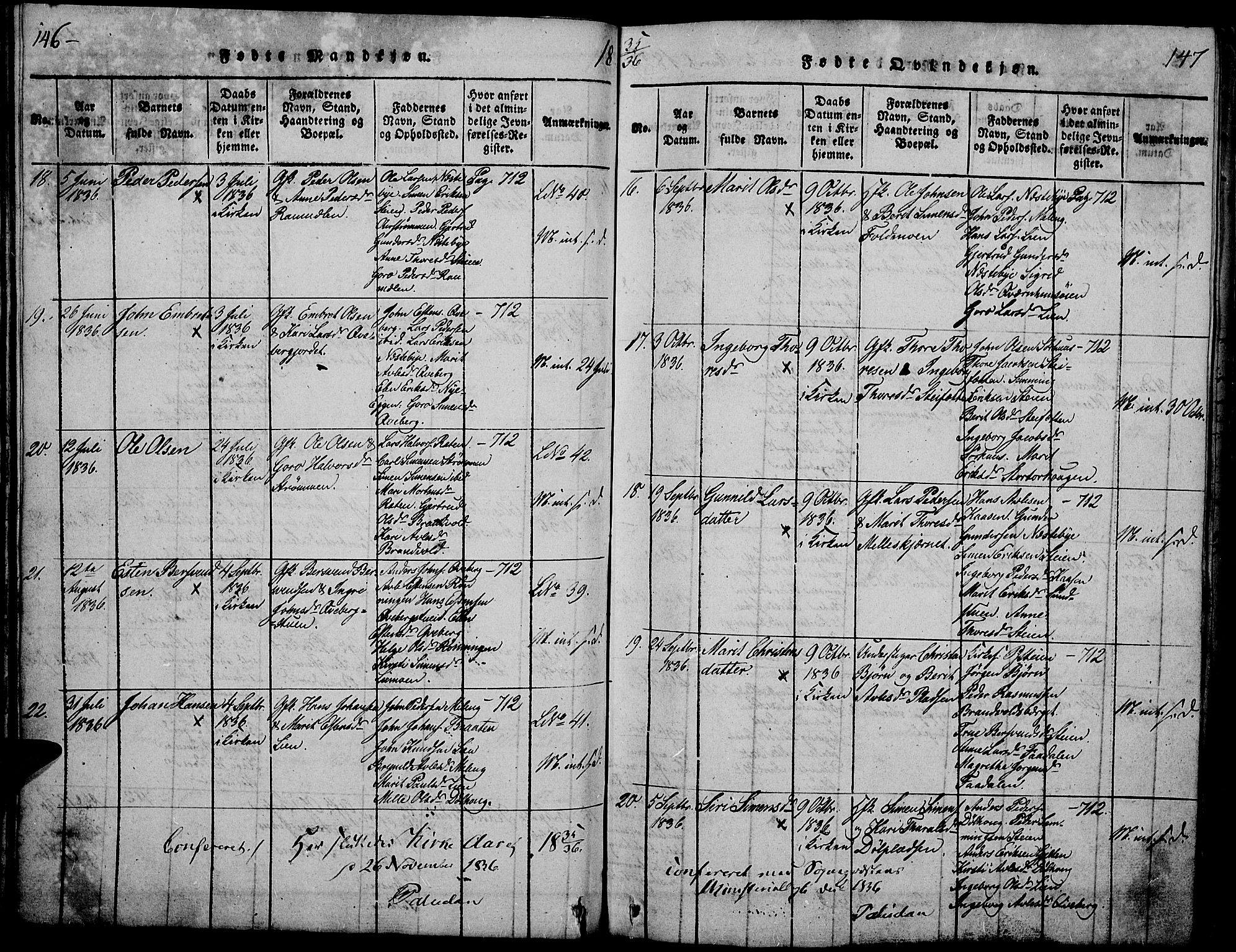 Tynset prestekontor, SAH/PREST-058/H/Ha/Hab/L0002: Parish register (copy) no. 2, 1814-1862, p. 146-147