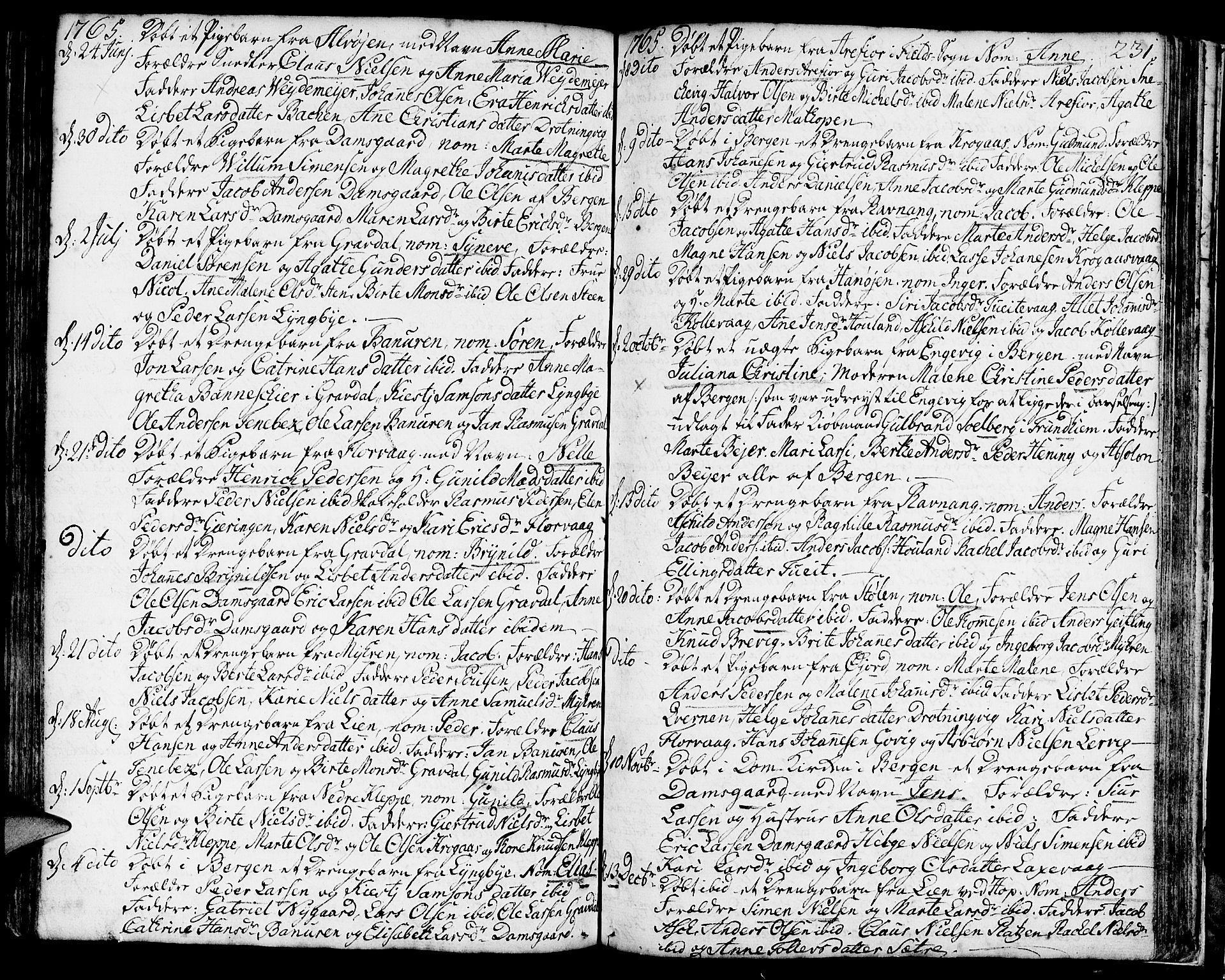 Askøy Sokneprestembete, AV/SAB-A-74101/H/Ha/Haa/Haaa/L0001: Parish register (official) no. A 1, 1742-1818, p. 231