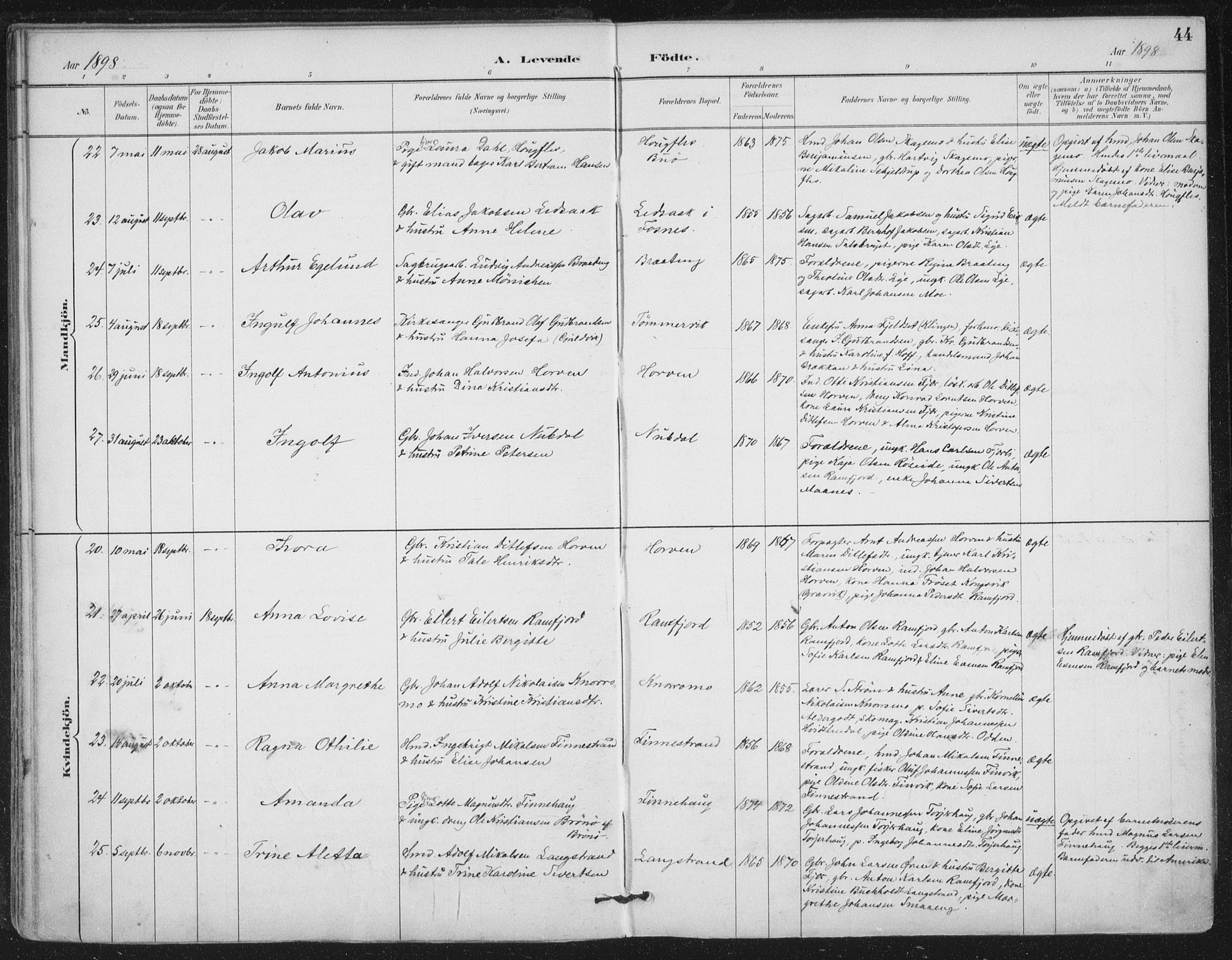 Ministerialprotokoller, klokkerbøker og fødselsregistre - Nord-Trøndelag, SAT/A-1458/780/L0644: Parish register (official) no. 780A08, 1886-1903, p. 44
