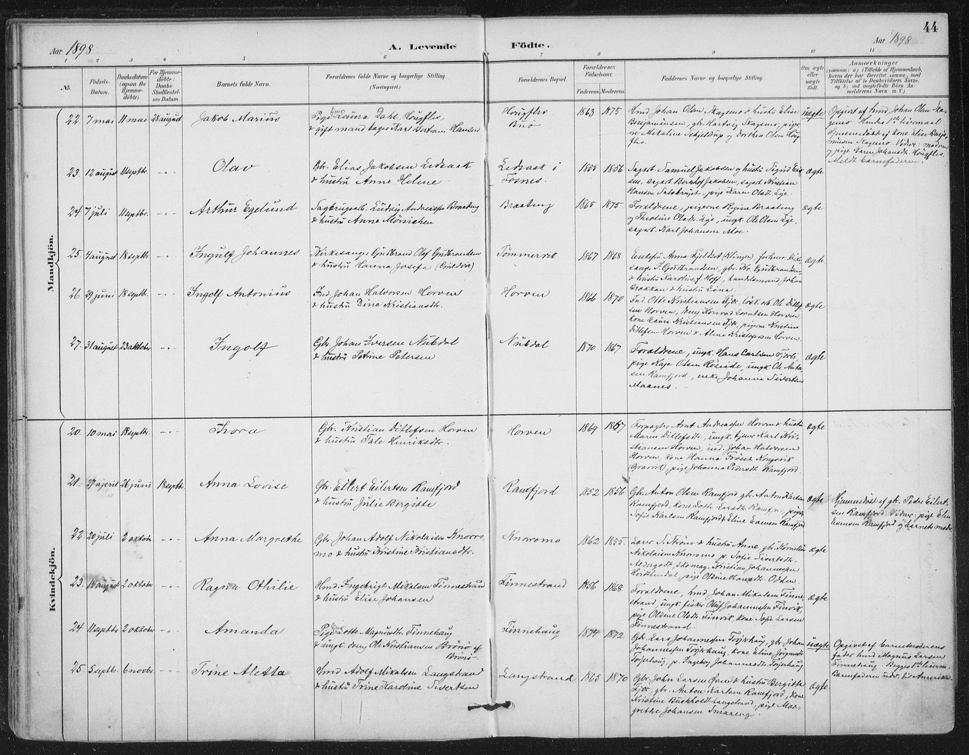 Ministerialprotokoller, klokkerbøker og fødselsregistre - Nord-Trøndelag, AV/SAT-A-1458/780/L0644: Parish register (official) no. 780A08, 1886-1903, p. 44