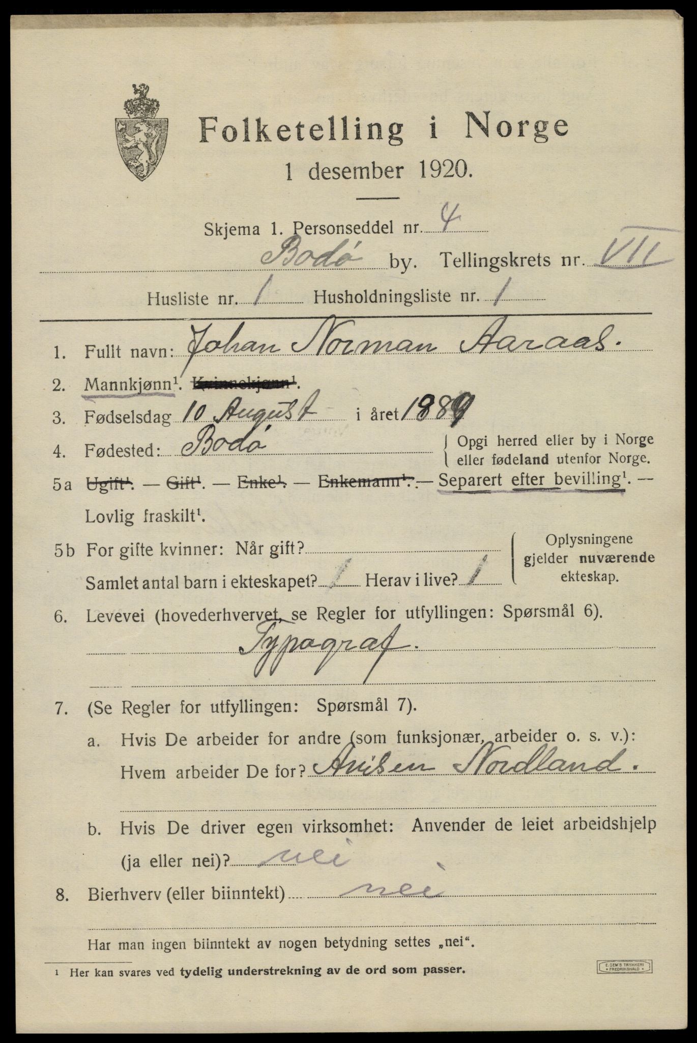 SAT, 1920 census for Bodø, 1920, p. 11103