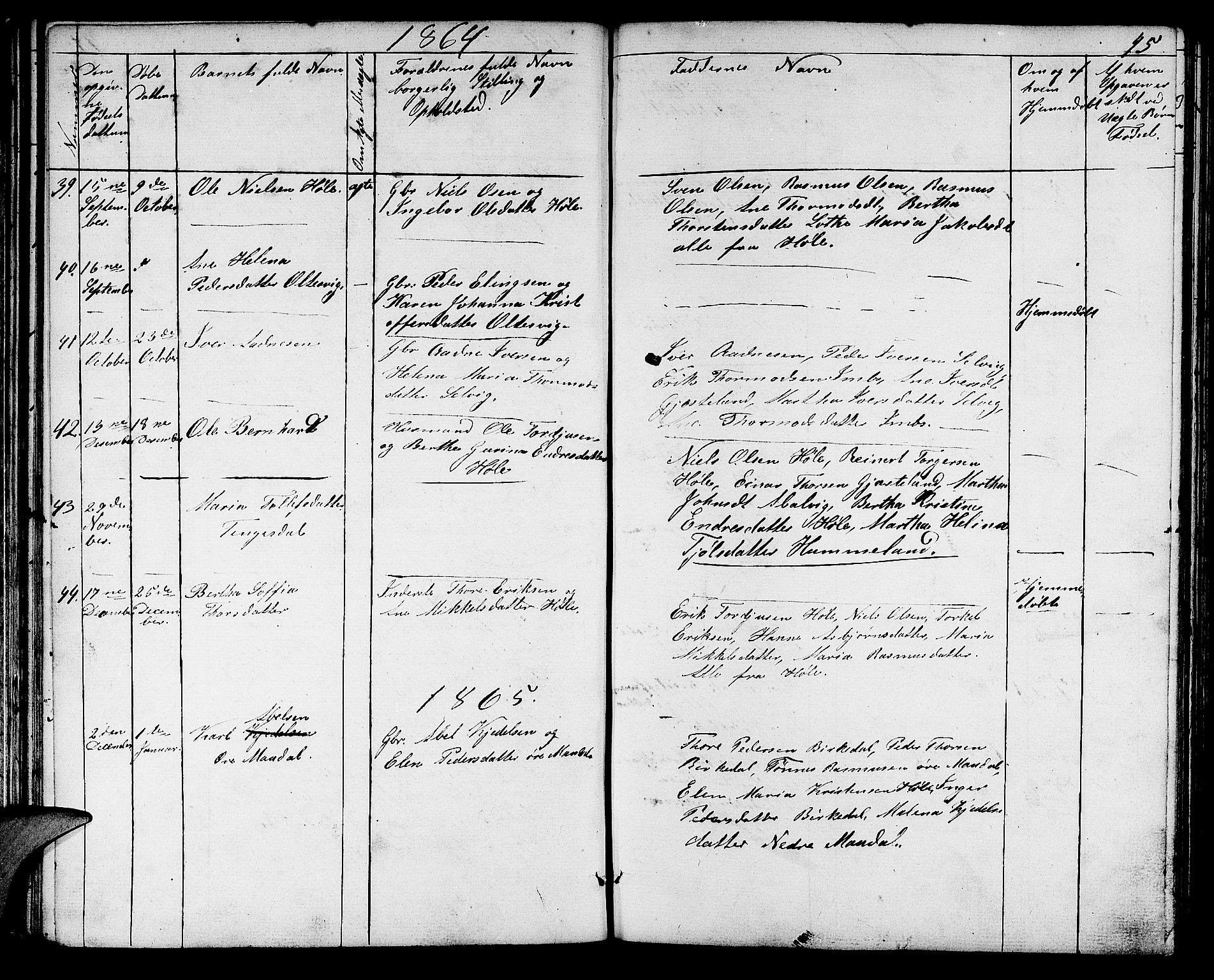 Høgsfjord sokneprestkontor, SAST/A-101624/H/Ha/Hab/L0001: Parish register (copy) no. B 1, 1855-1885, p. 45