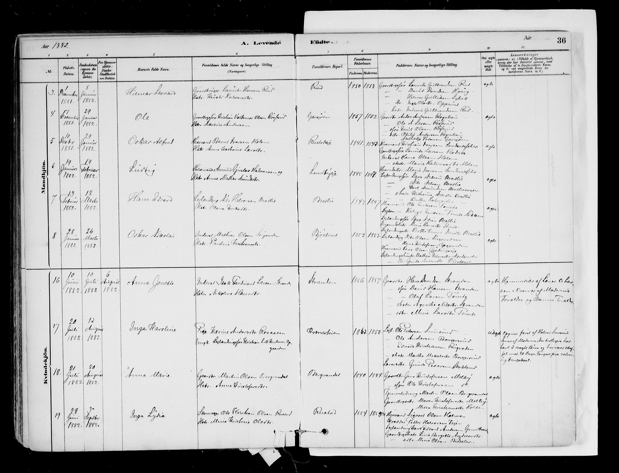 Hurdal prestekontor Kirkebøker, AV/SAO-A-10889/F/Fa/L0007: Parish register (official) no. I 7, 1878-1906, p. 36