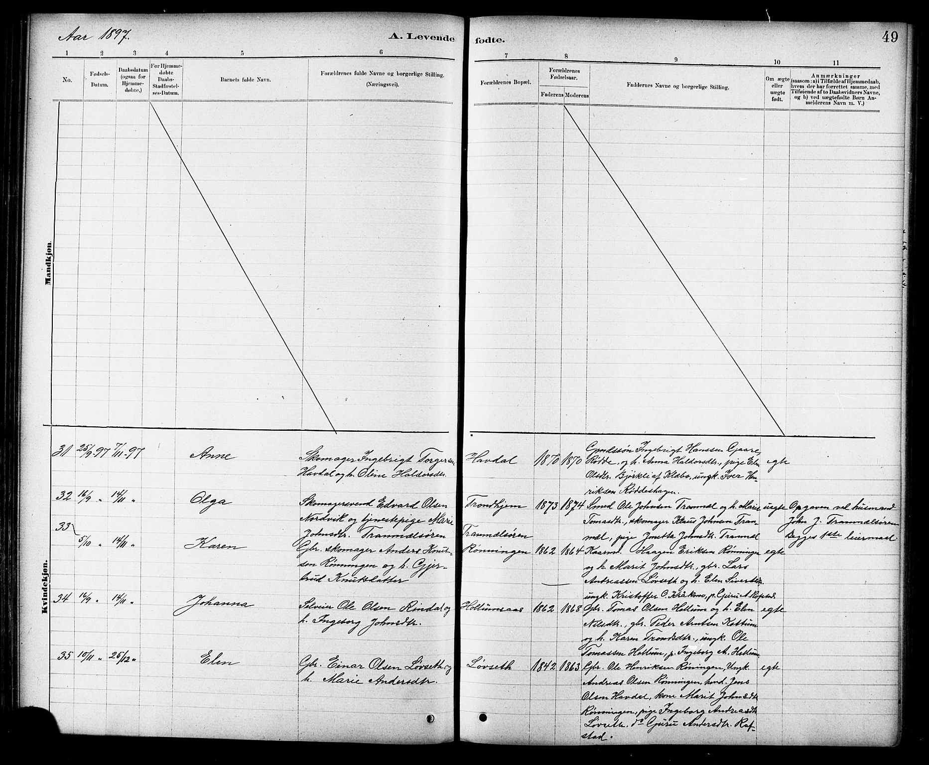 Ministerialprotokoller, klokkerbøker og fødselsregistre - Sør-Trøndelag, SAT/A-1456/691/L1094: Parish register (copy) no. 691C05, 1879-1911, p. 49