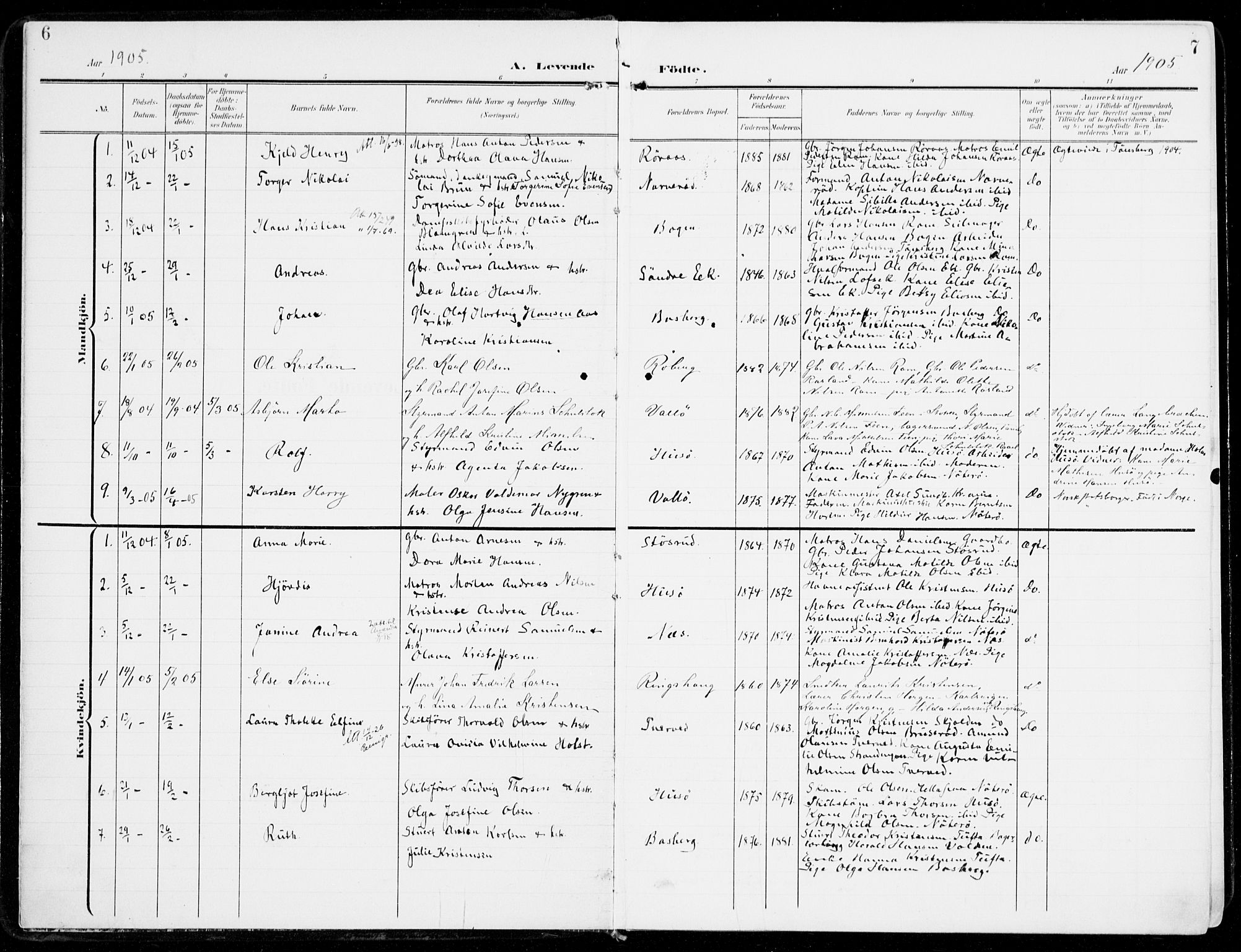 Sem kirkebøker, SAKO/A-5/F/Fb/L0006: Parish register (official) no. II 6, 1905-1918, p. 6-7