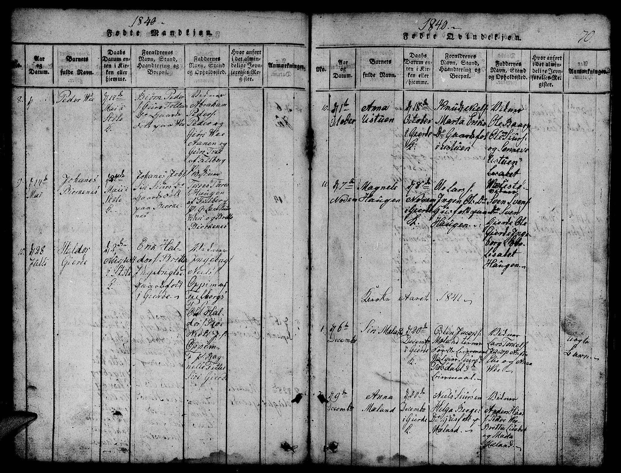 Etne sokneprestembete, SAB/A-75001/H/Hab: Parish register (copy) no. B 1, 1815-1850, p. 70