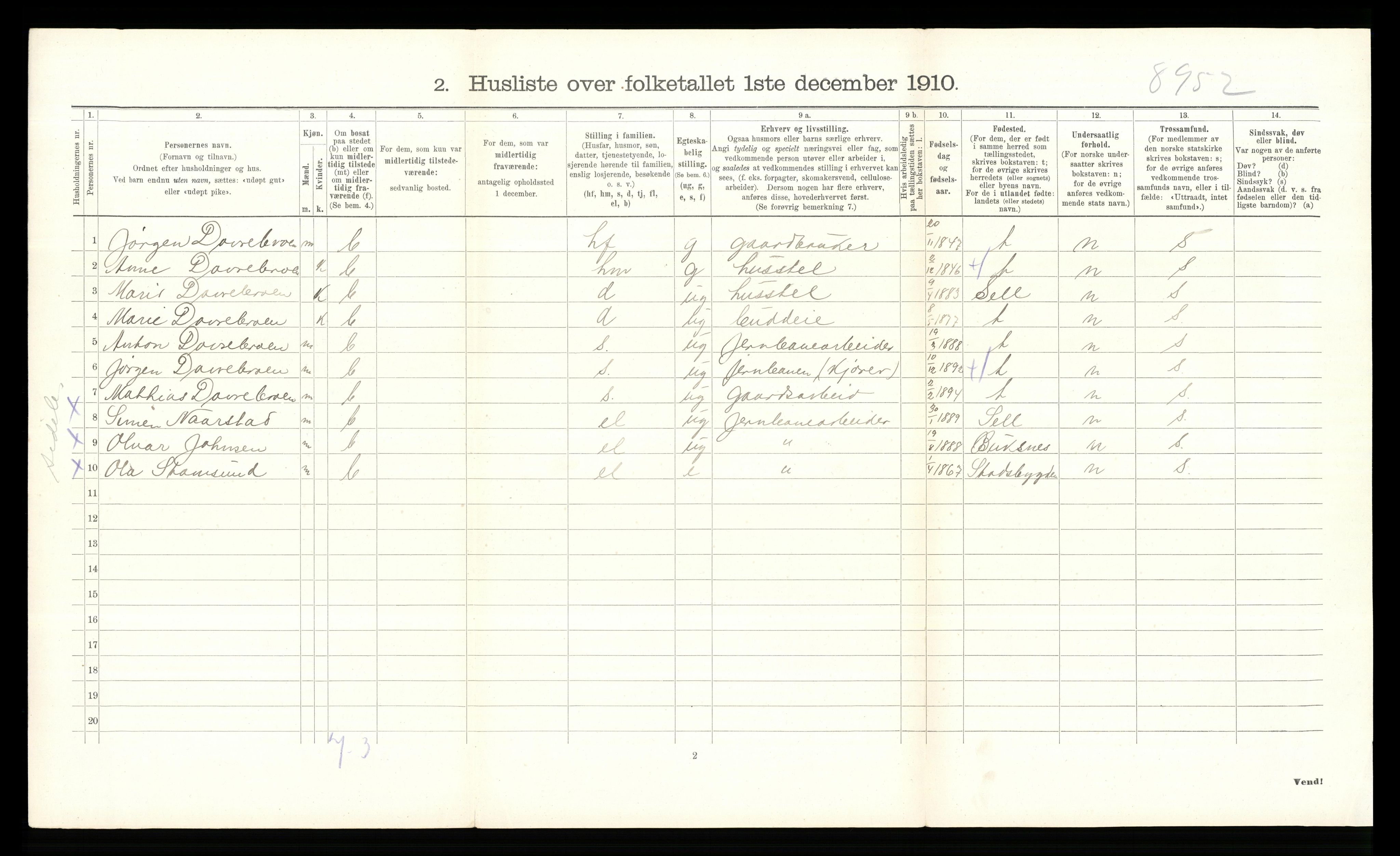 RA, 1910 census for Dovre, 1910, p. 660