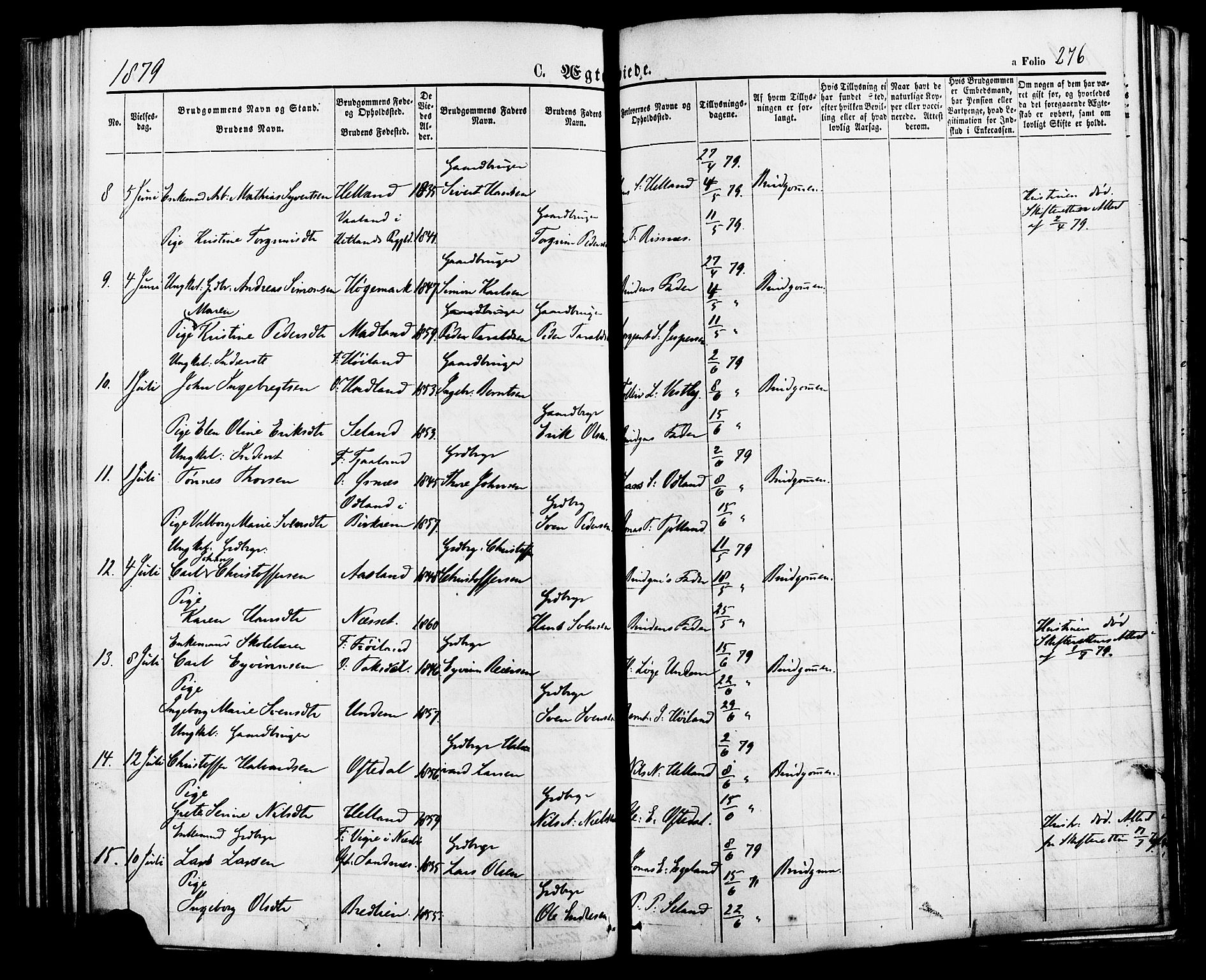 Lye sokneprestkontor, AV/SAST-A-101794/001/30BA/L0008: Parish register (official) no. A 7, 1872-1881, p. 276