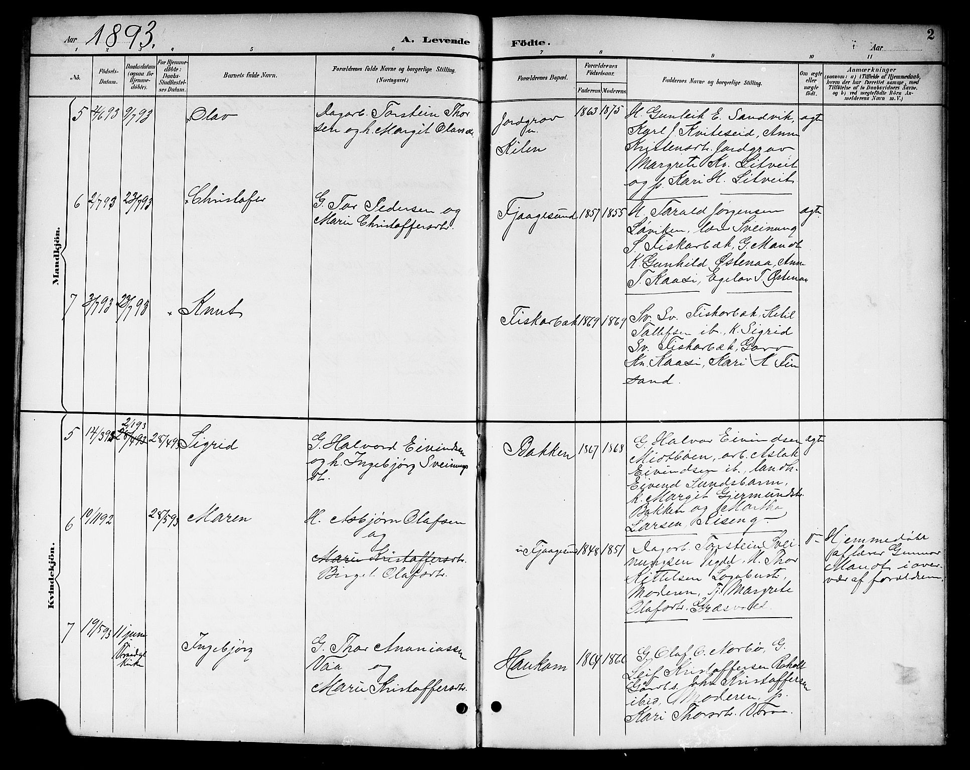 Kviteseid kirkebøker, SAKO/A-276/G/Ga/L0002: Parish register (copy) no. I 2, 1893-1918, p. 2