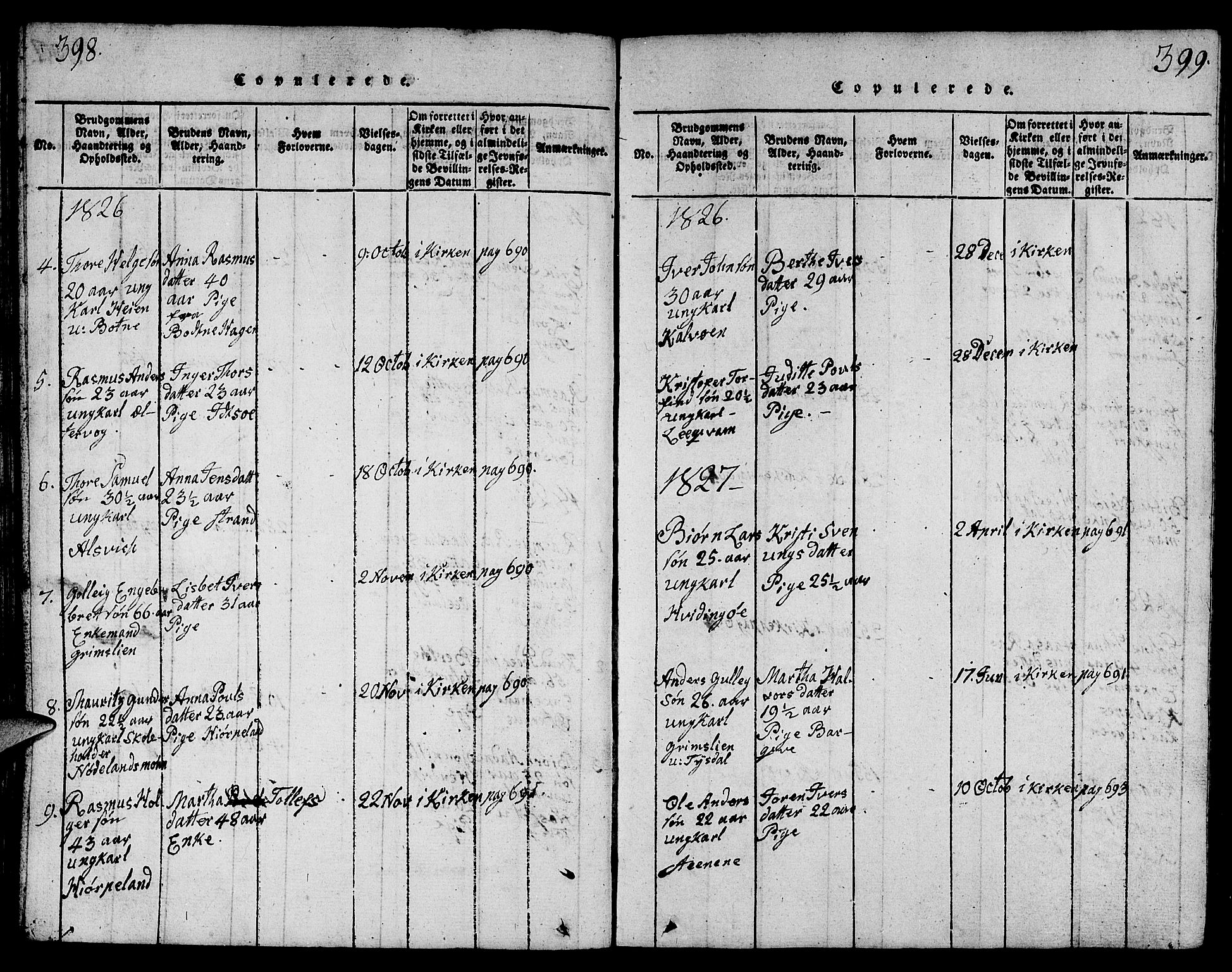 Strand sokneprestkontor, AV/SAST-A-101828/H/Ha/Hab/L0001: Parish register (copy) no. B 1, 1816-1854, p. 398-399