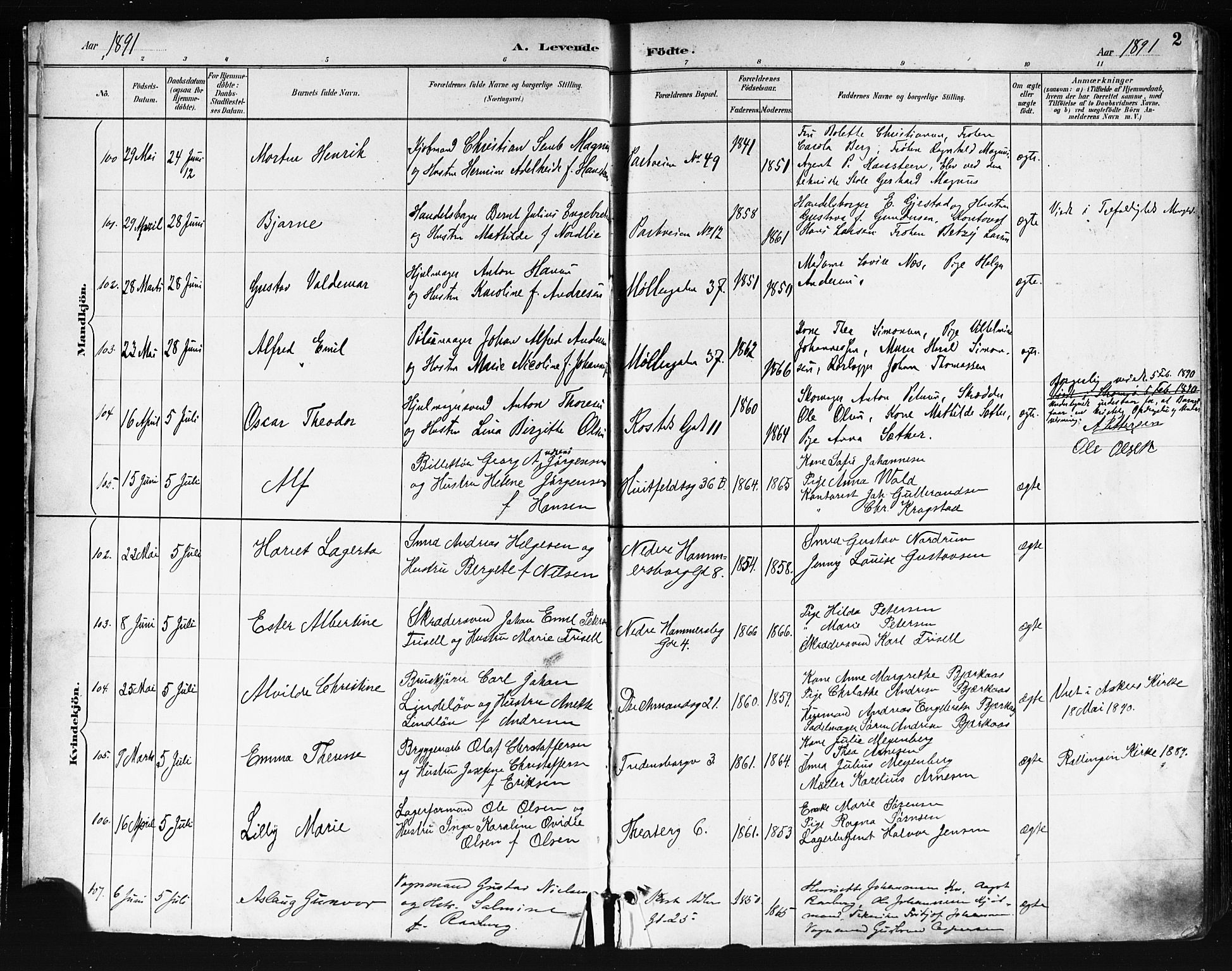 Trefoldighet prestekontor Kirkebøker, AV/SAO-A-10882/F/Fa/L0006: Parish register (official) no. I 6, 1891-1899, p. 2