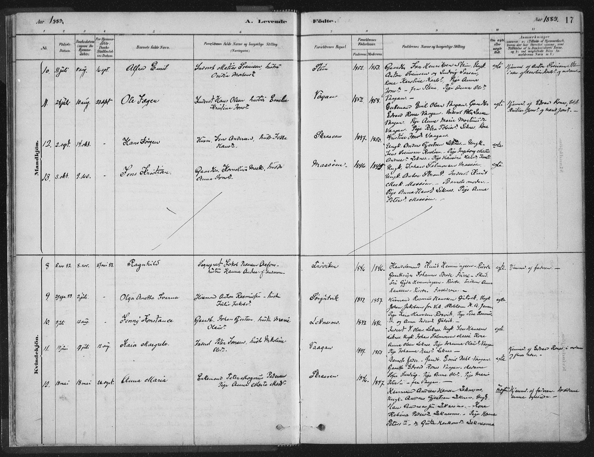 Ministerialprotokoller, klokkerbøker og fødselsregistre - Nord-Trøndelag, SAT/A-1458/788/L0697: Parish register (official) no. 788A04, 1878-1902, p. 17