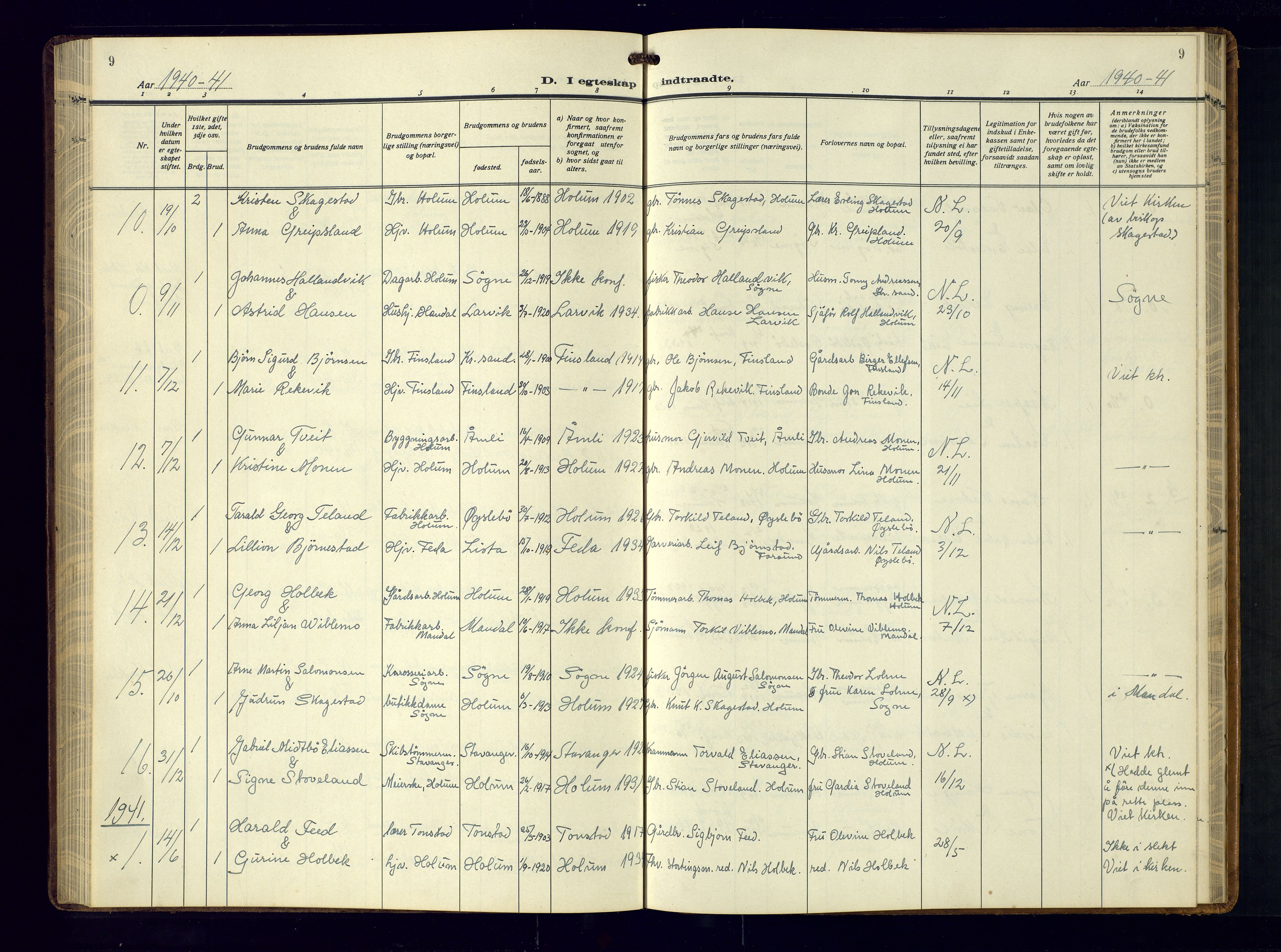 Holum sokneprestkontor, AV/SAK-1111-0022/F/Fb/Fba/L0007: Parish register (copy) no. B-7, 1933-1960, p. 9