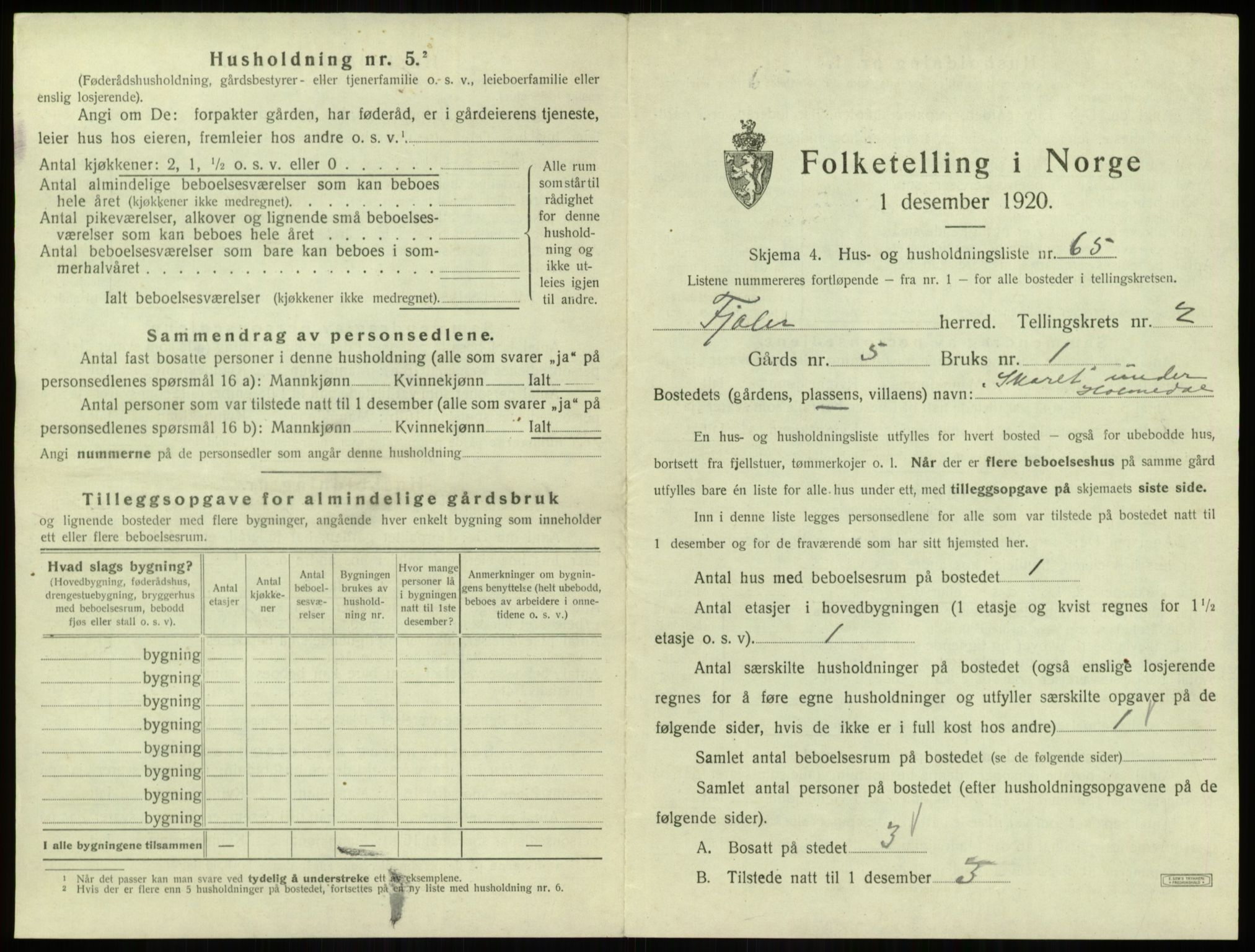 SAB, 1920 census for Fjaler, 1920, p. 281