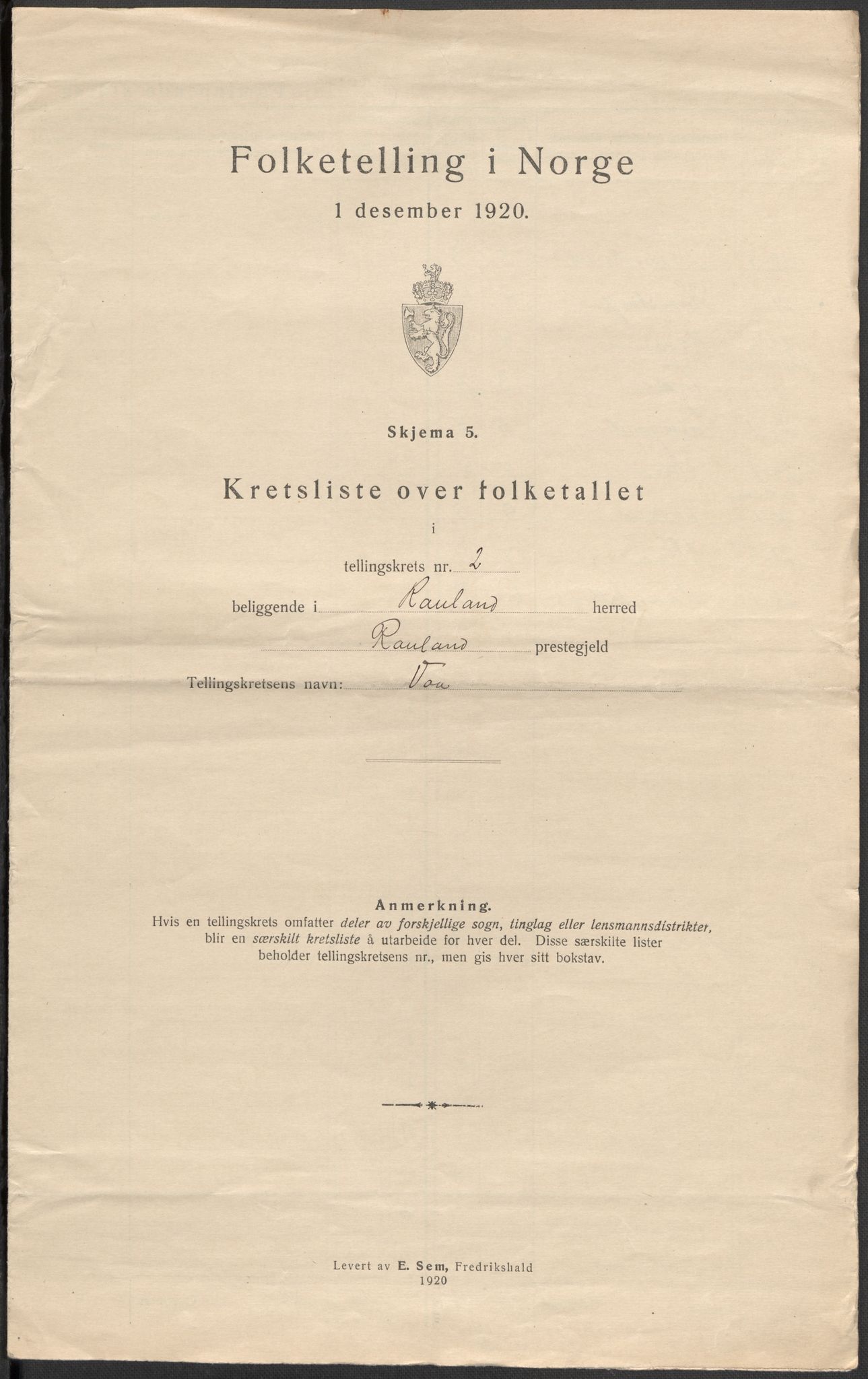 SAKO, 1920 census for Rauland, 1920, p. 8