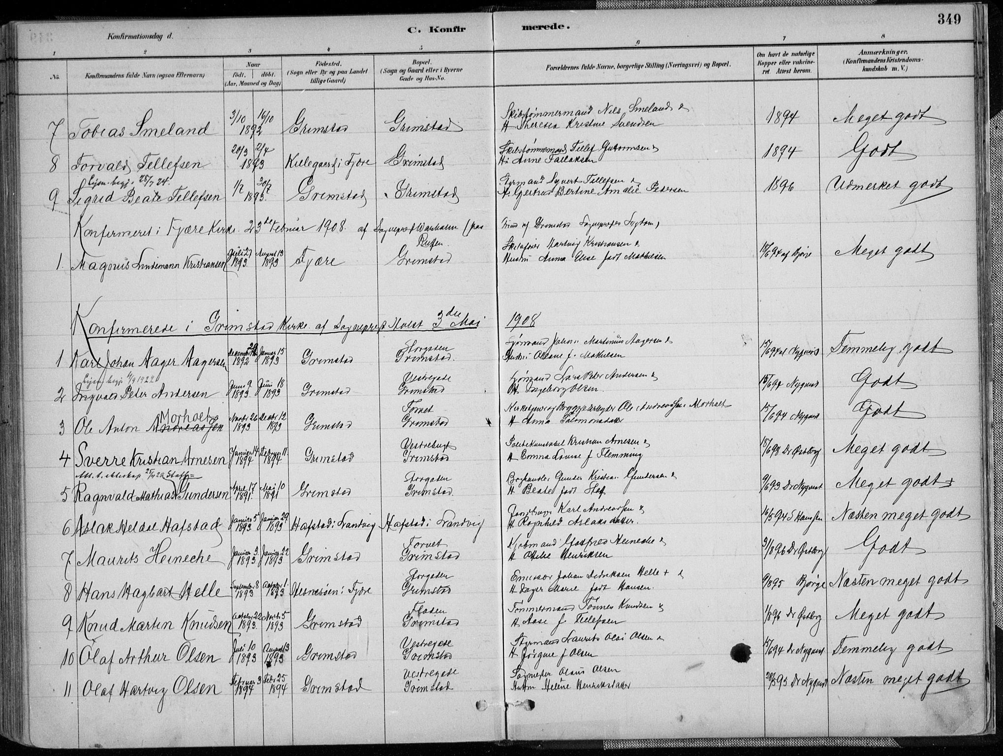 Grimstad sokneprestkontor, AV/SAK-1111-0017/F/Fa/L0003: Parish register (official) no. A 2, 1882-1912, p. 349