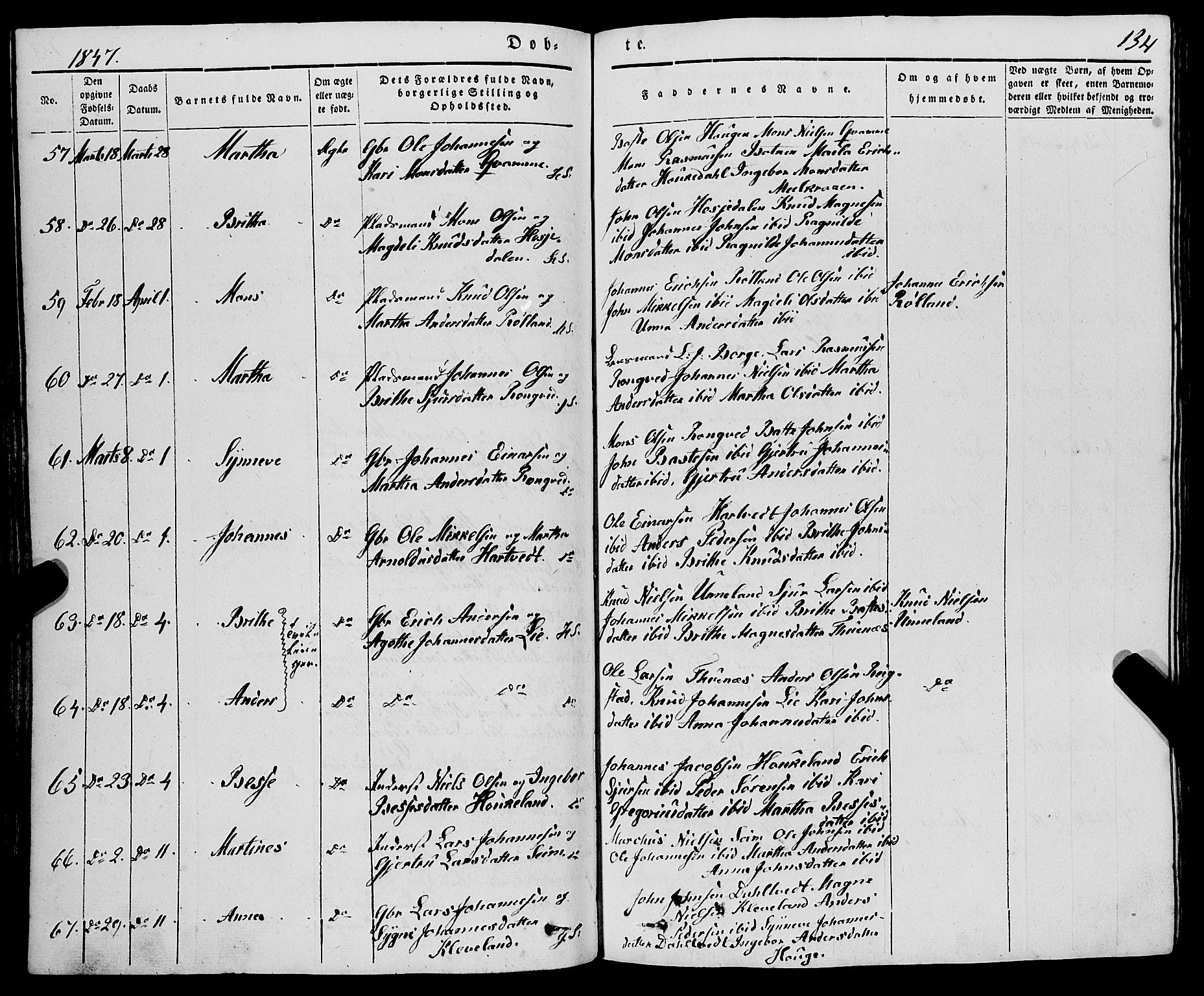 Haus sokneprestembete, SAB/A-75601/H/Haa: Parish register (official) no. A 15, 1838-1847, p. 134