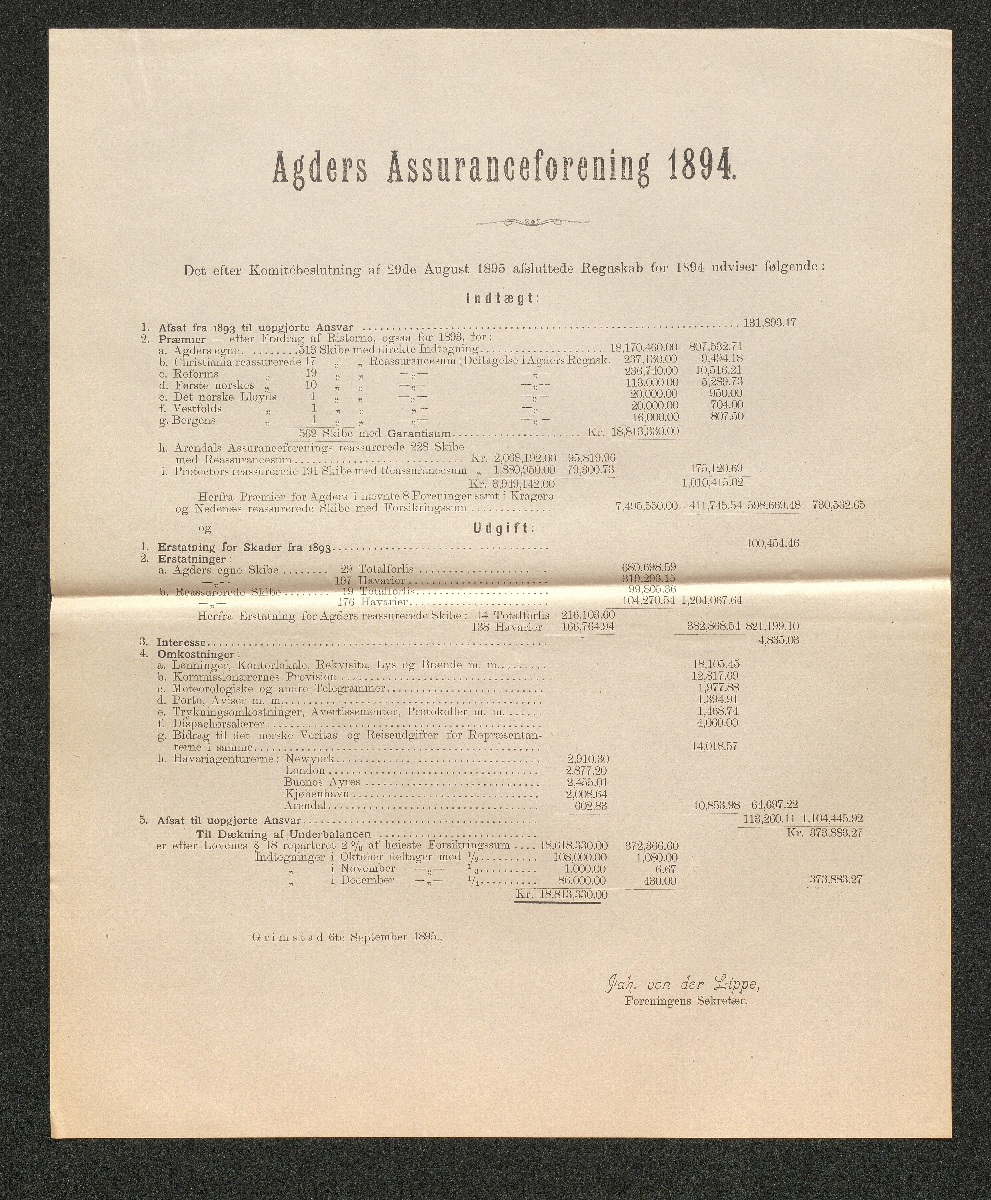 Agders Gjensidige Assuranceforening, AAKS/PA-1718/05/L0003: Regnskap, seilavdeling, pakkesak, 1890-1912