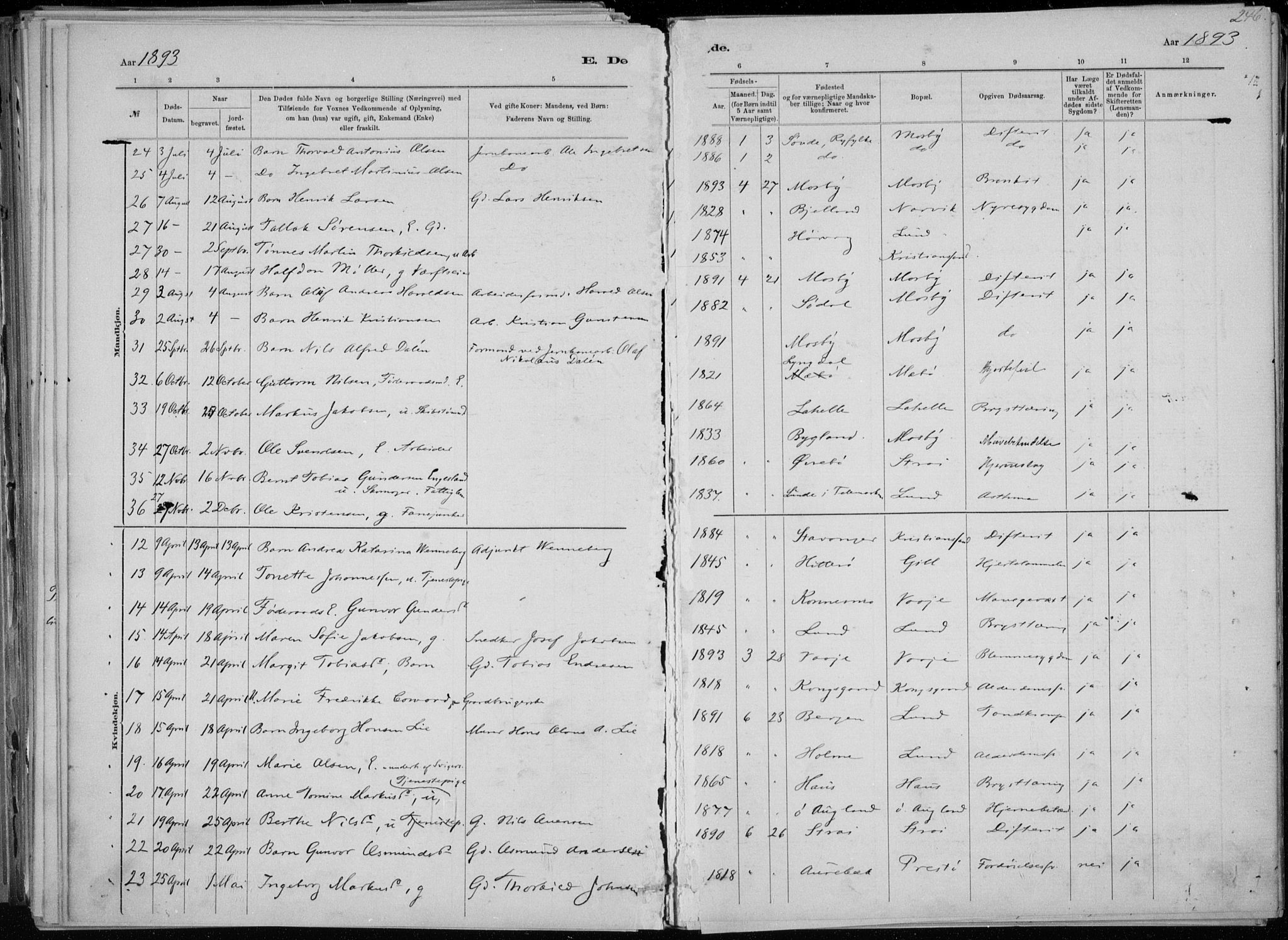 Oddernes sokneprestkontor, AV/SAK-1111-0033/F/Fa/Faa/L0009: Parish register (official) no. A 9, 1884-1896, p. 246