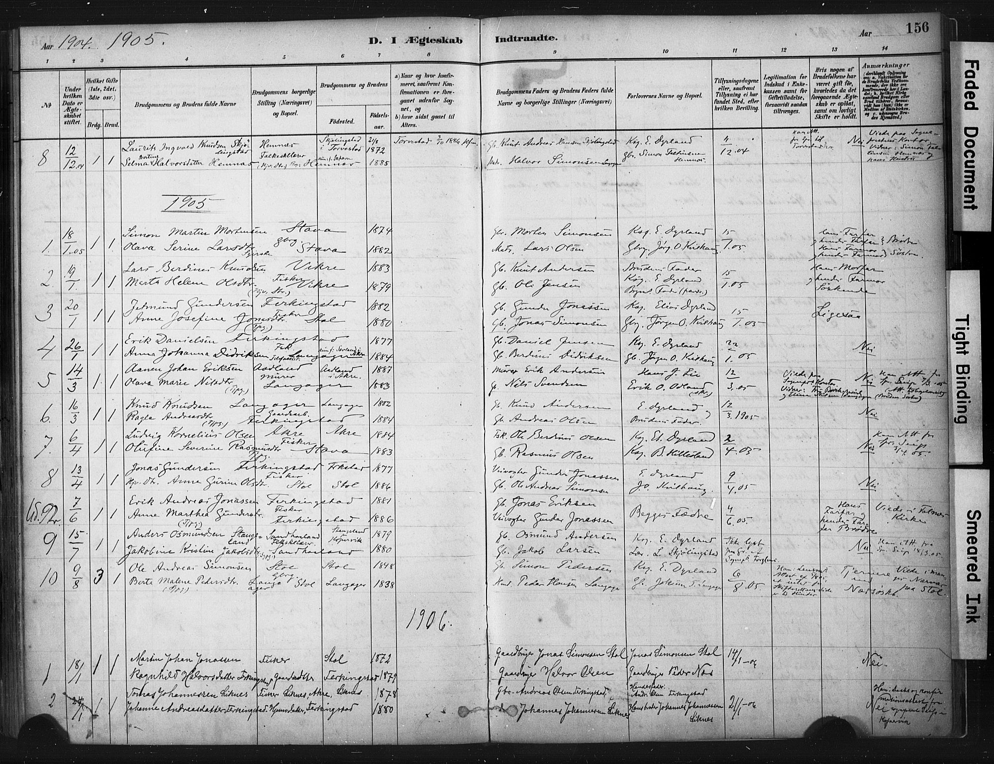 Skudenes sokneprestkontor, SAST/A -101849/H/Ha/Haa/L0010: Parish register (official) no. A 7, 1882-1912, p. 156
